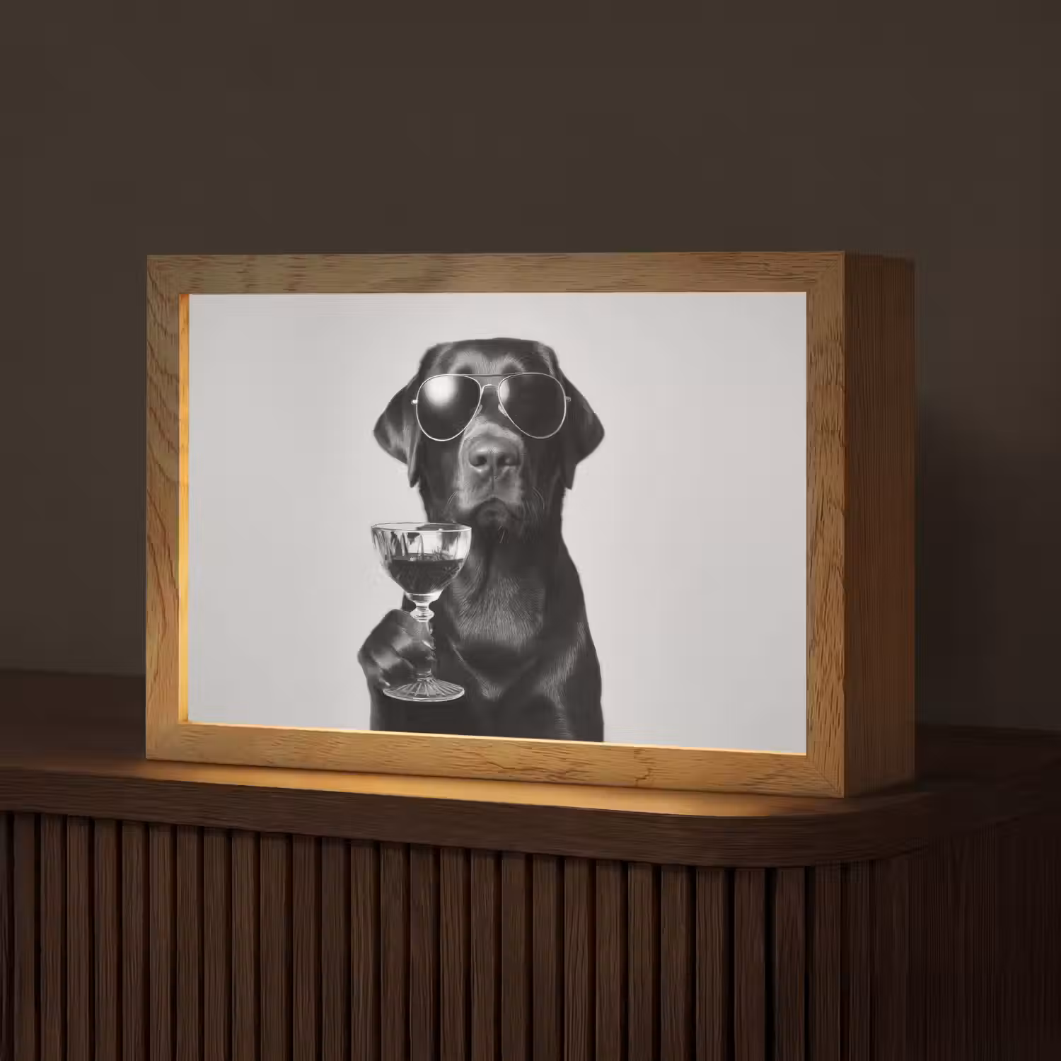 Hond - Zwart - Wijnglas - Zonnebril Light Box met kabel (Tafellamp) klein -z3d_website