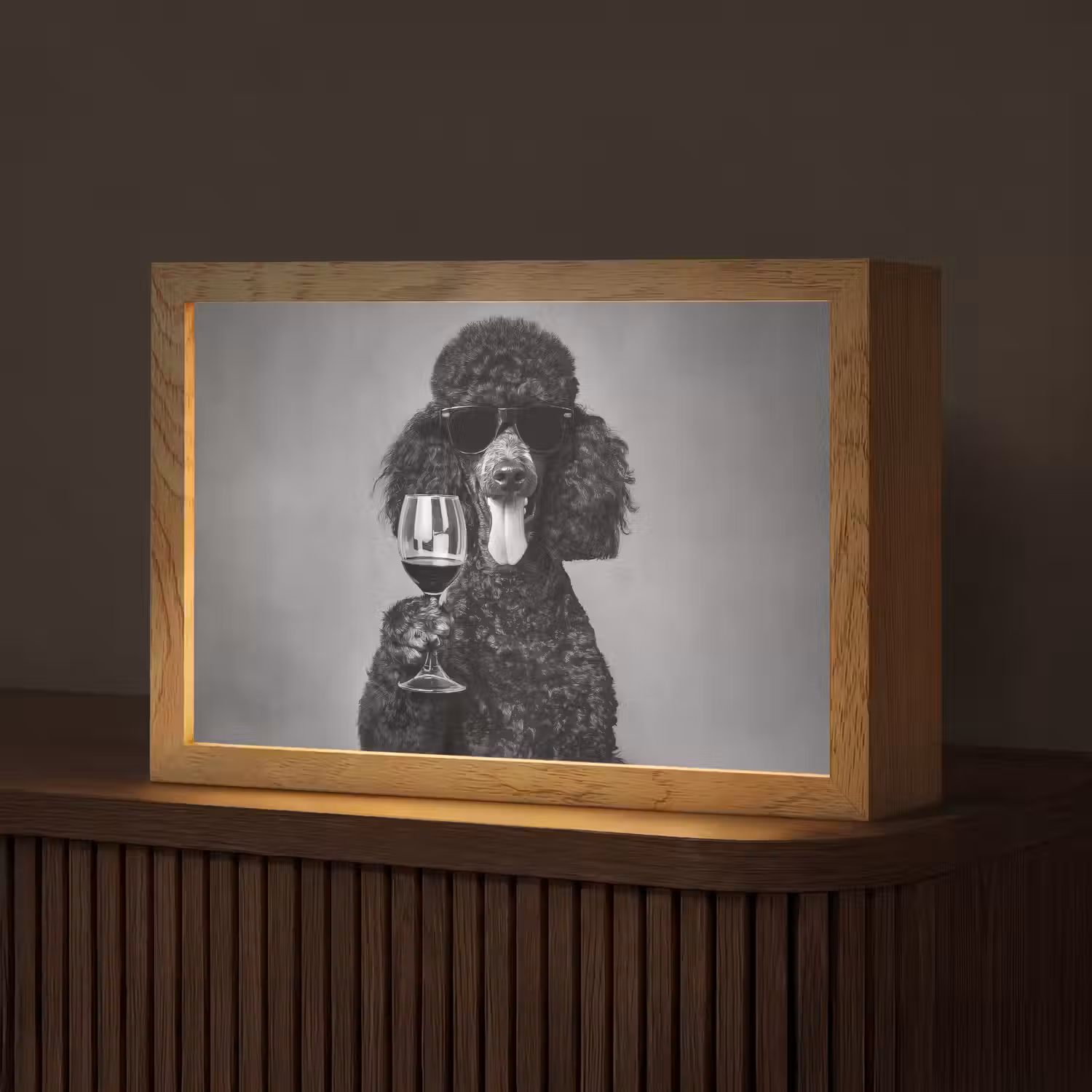 Hond - Krullen - Zonnebril - Wijn Light Box met kabel (Tafellamp) klein -z3d_website