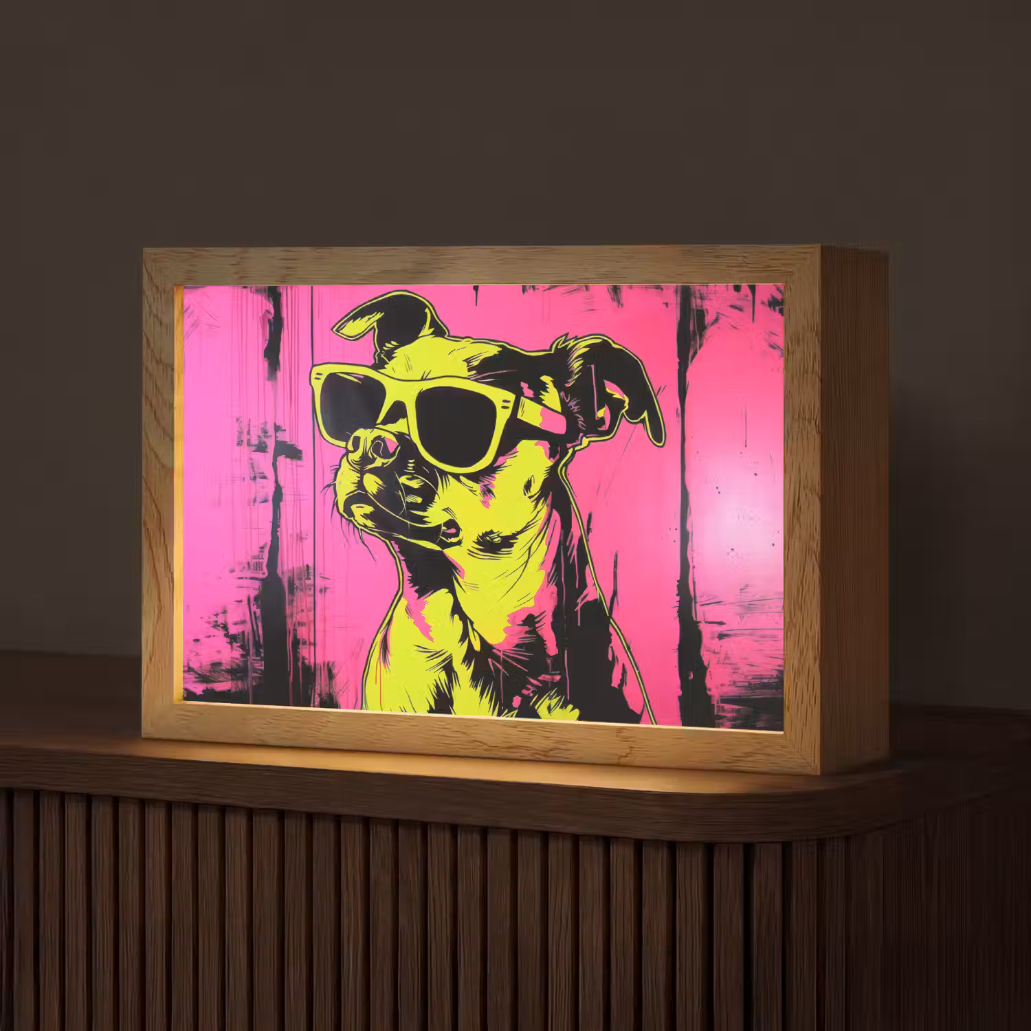 Hond - Zonnebril - Roze - Art Light Box met kabel (Tafellamp) klein -z3d_website