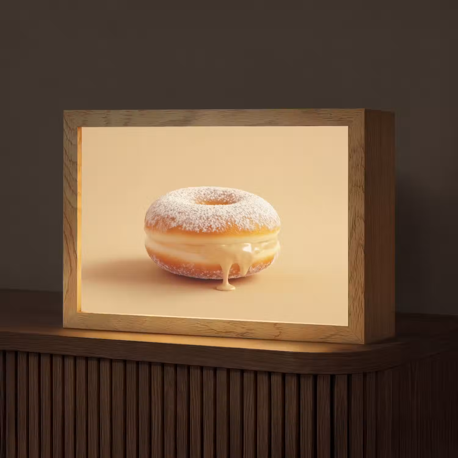 Donut - Romig - Poedersuiker - Beige Light Box met kabel (Tafellamp) klein -z3d_website