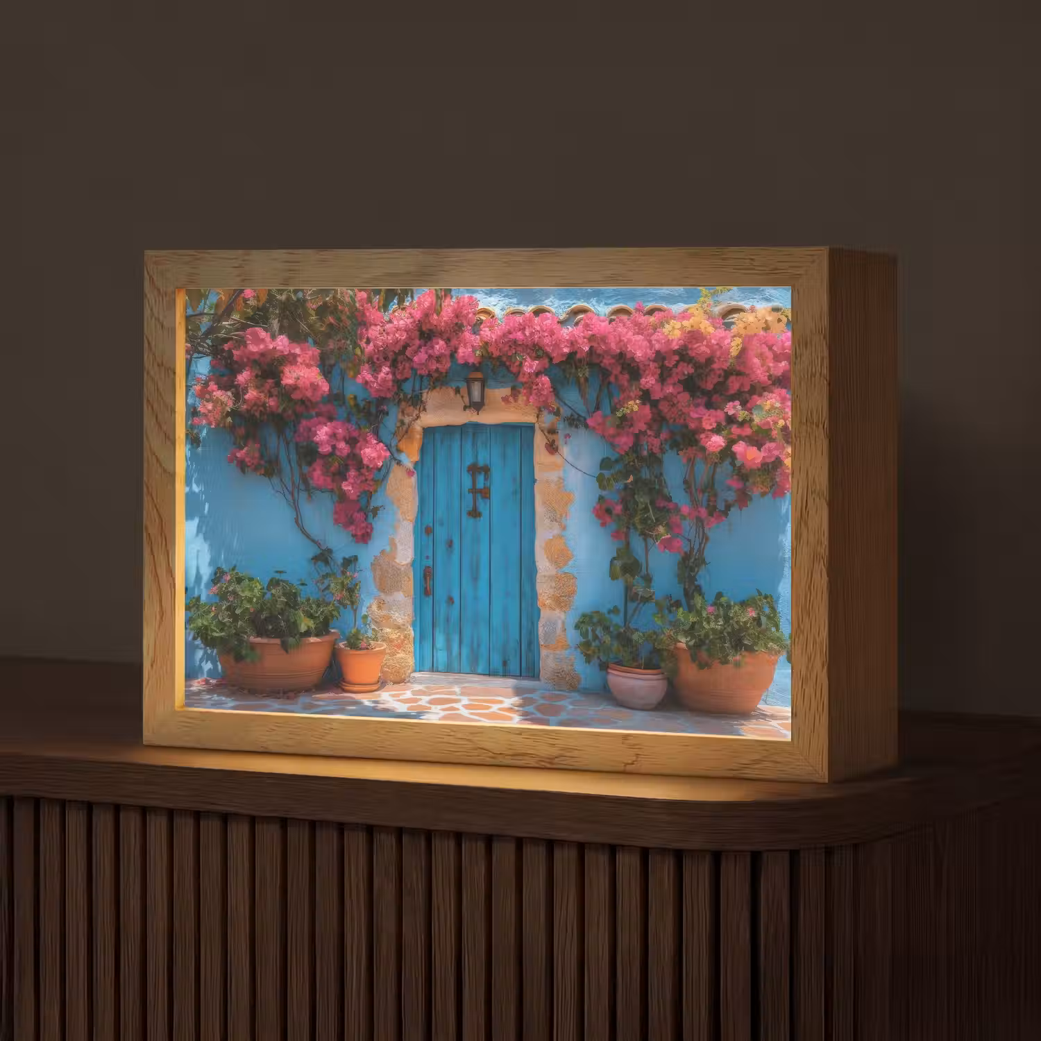 Deur - Hout - Bloemen - Blauw Light Box met kabel (Tafellamp) klein -z3d_website