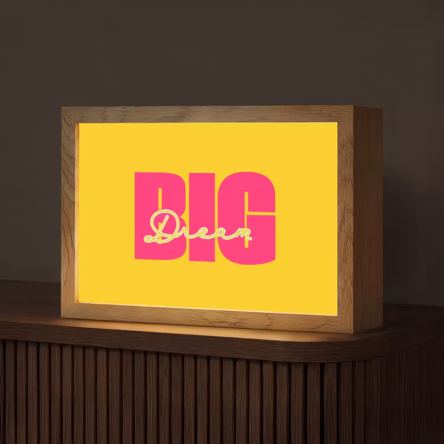Dream big - Geel - Roze Light Box met kabel (Tafellamp) klein -z3d_website
