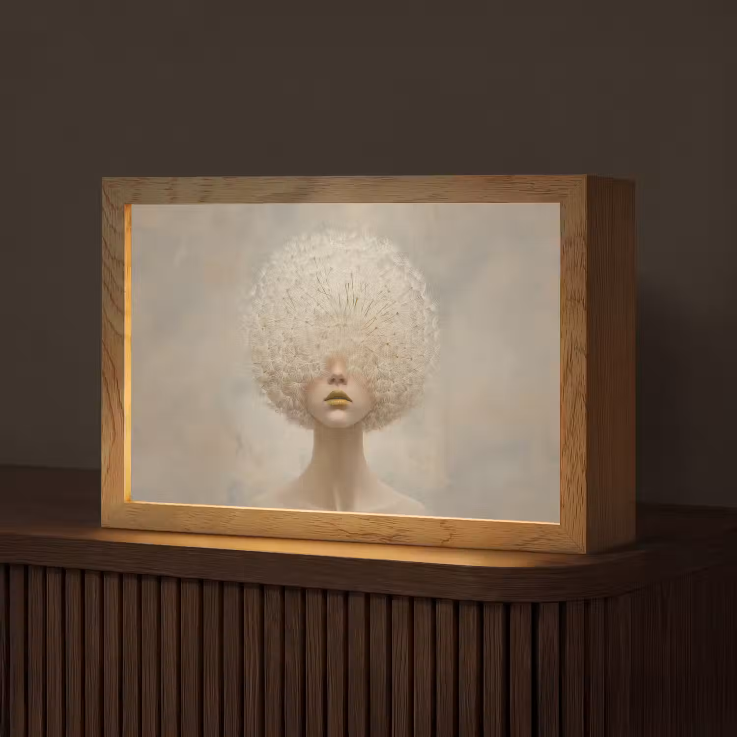 Dromerig - Beige - Paardenbloemzaadjes Light Box met kabel (Tafellamp) klein -z3d_website