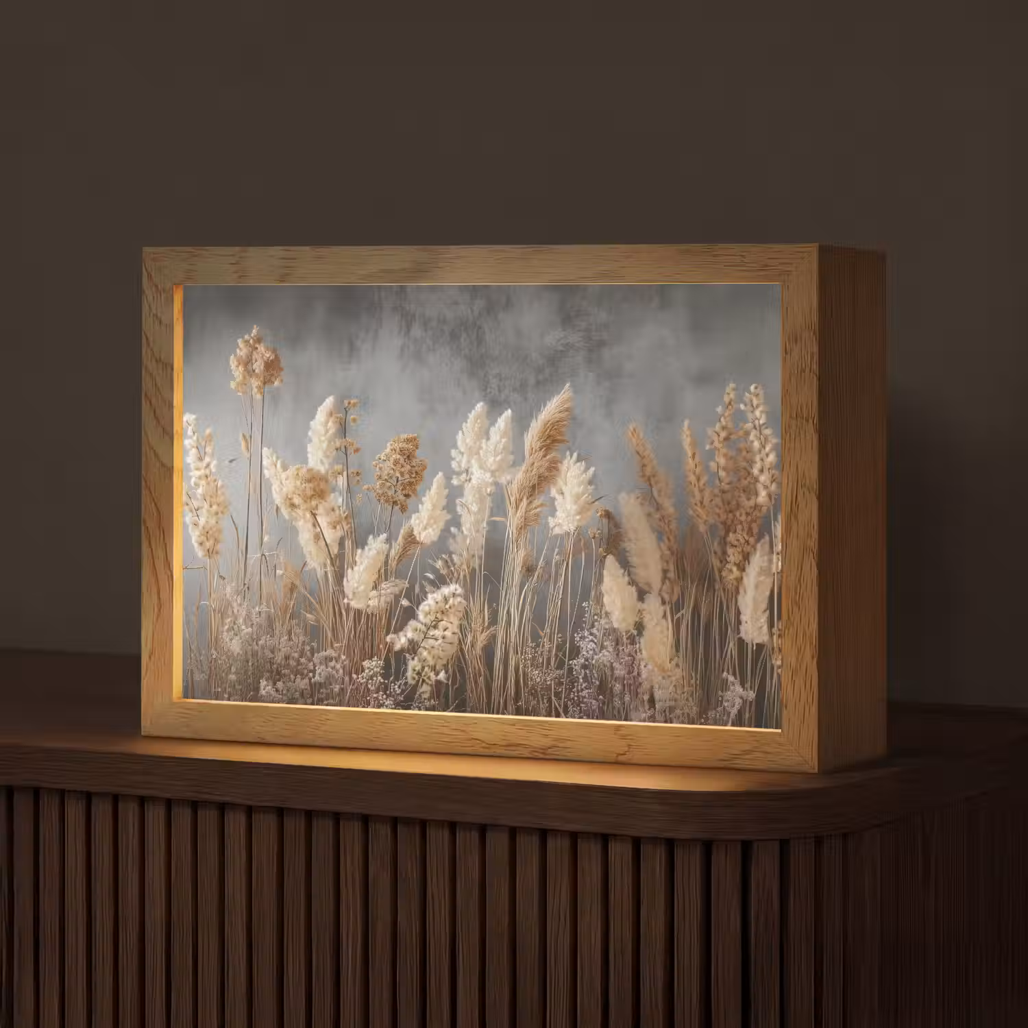 Gedroogde Veldbloemen - Grijs - Beton Light Box met kabel (Tafellamp) klein -z3d_website