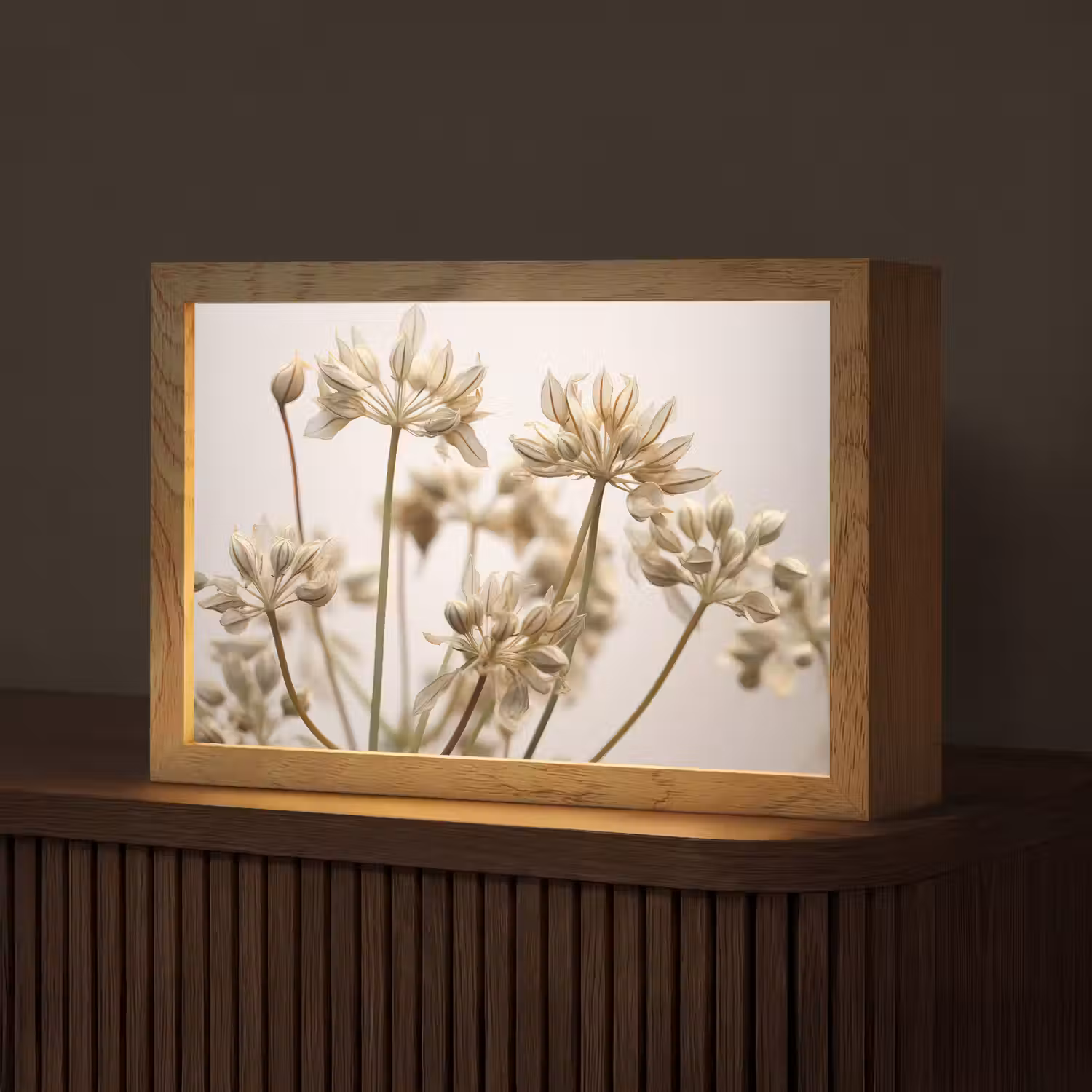 Droogbloemen - Beige - Wit - Planten Light Box met kabel (Tafellamp) klein -z3d_website