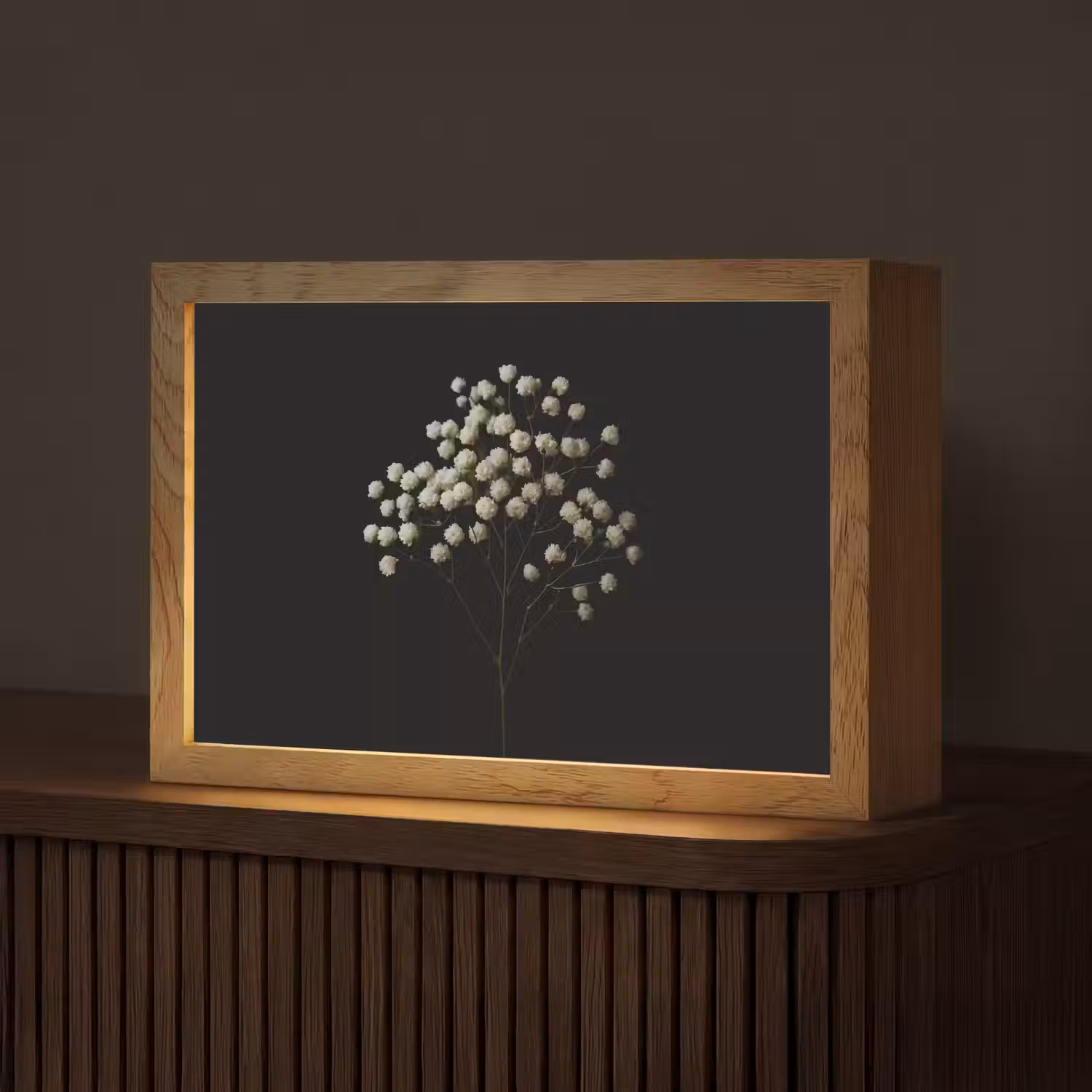 Gipskruid - Bloemetjes - Wit - Minimalistisch Light Box met kabel (Tafellamp) klein -z3d_website