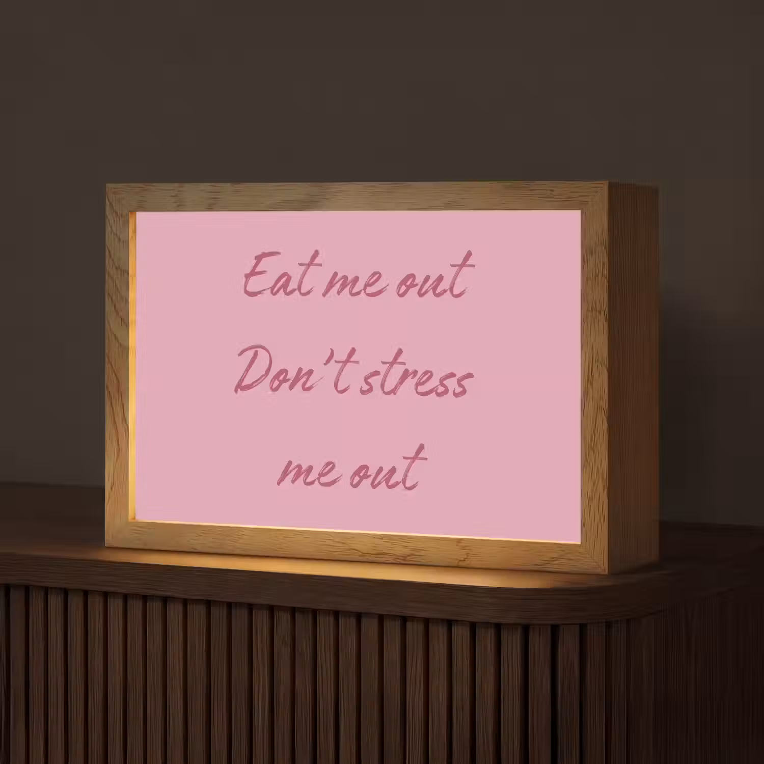 Eat me out don't stress me out - Roze - Handgeschreven Light Box met kabel (Tafellamp) klein -z3d_website