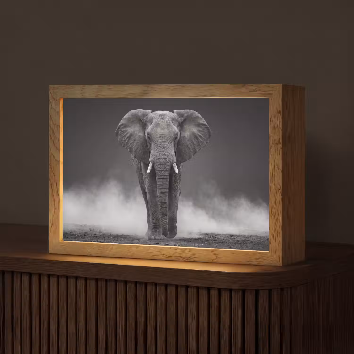 Olifant - Zwart - Wit - Rook Light Box met kabel (Tafellamp) klein -z3d_website