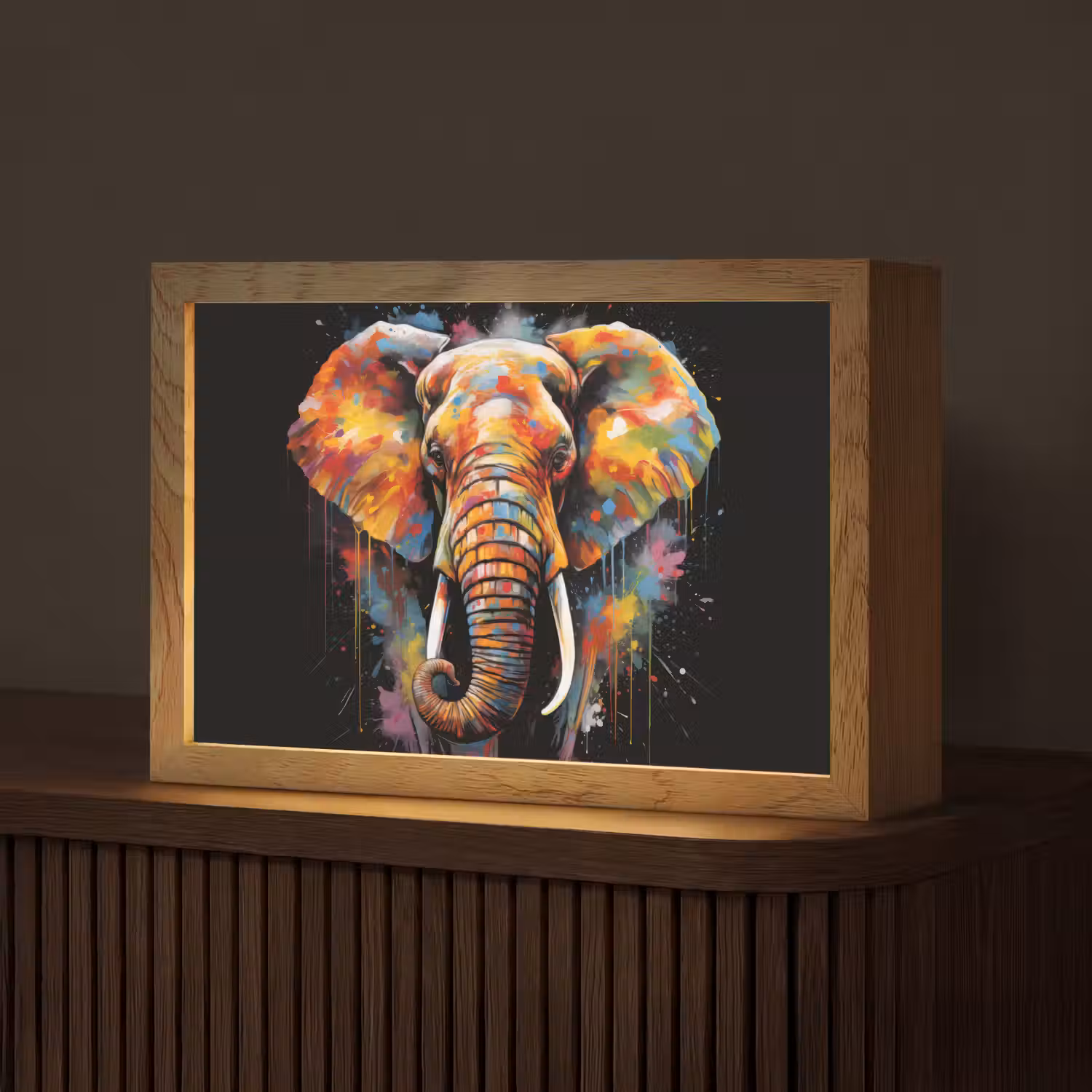 Olifant - Graffiti - Zwart - Dieren - Kleuren Light Box met kabel (Tafellamp) klein -z3d_website