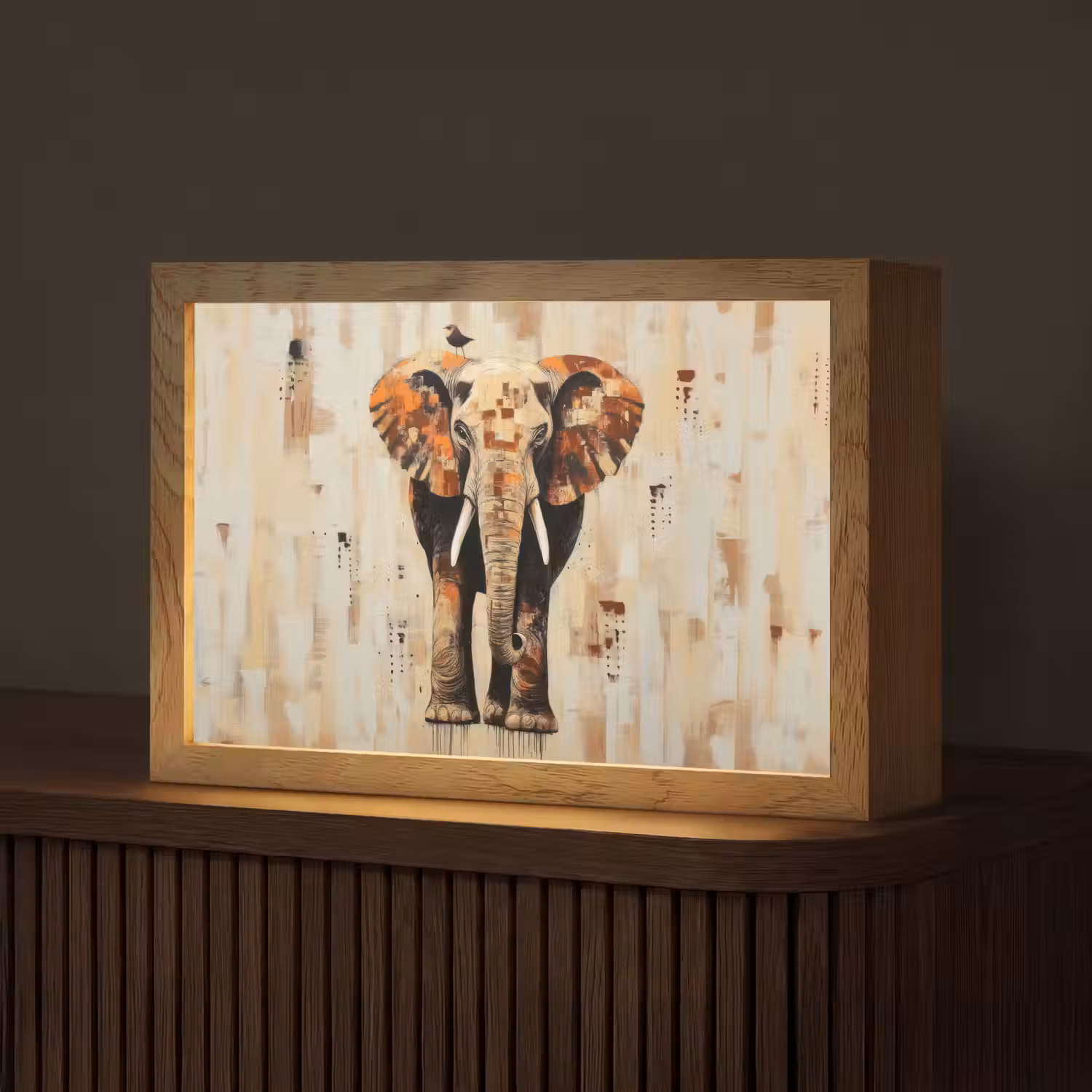Olifant - Slurf - Mozaïek - Abstract Light Box met kabel (Tafellamp) klein -z3d_website