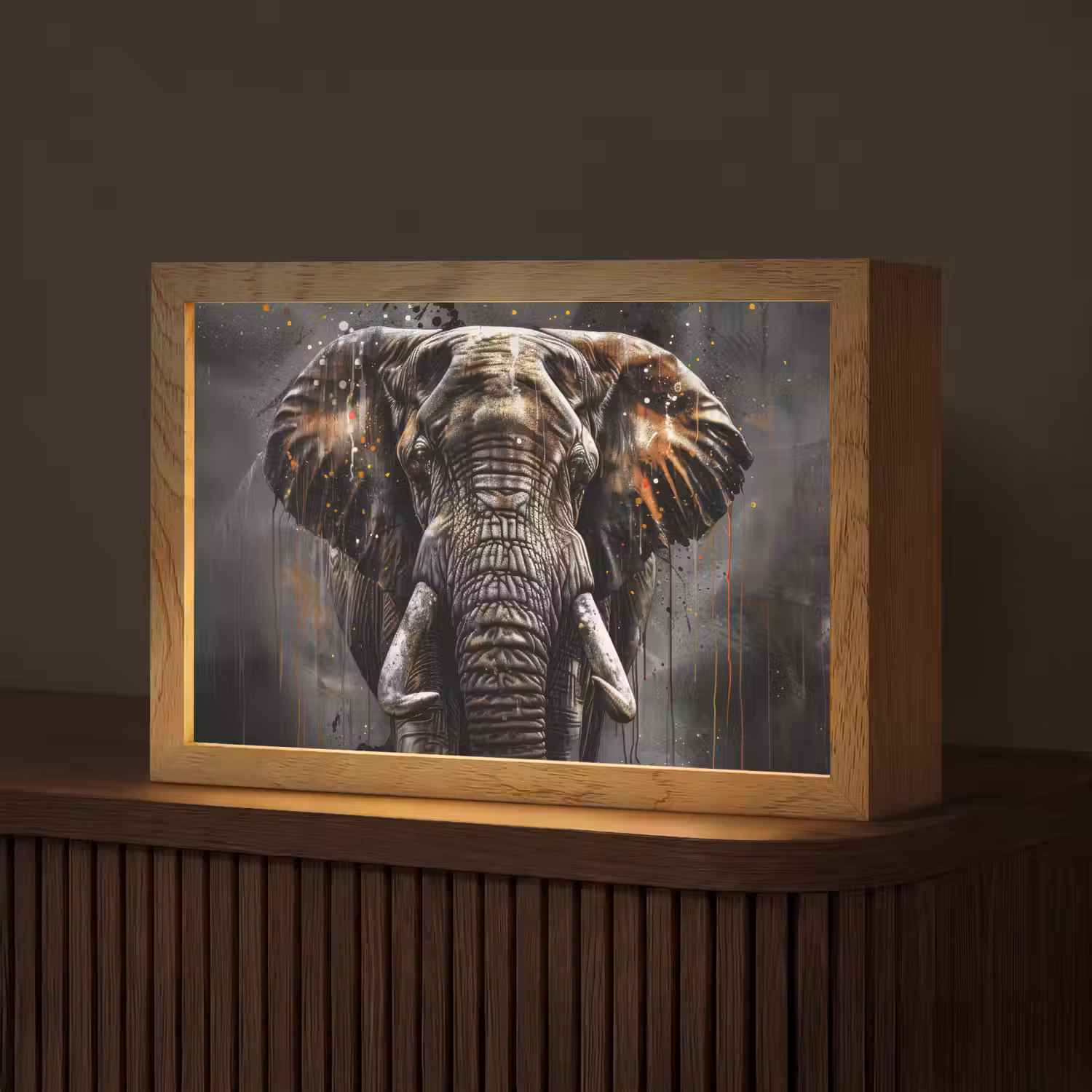 Olifant - Watercolor - Wilde dieren - Luxe Light Box met kabel (Tafellamp) klein -z3d_website