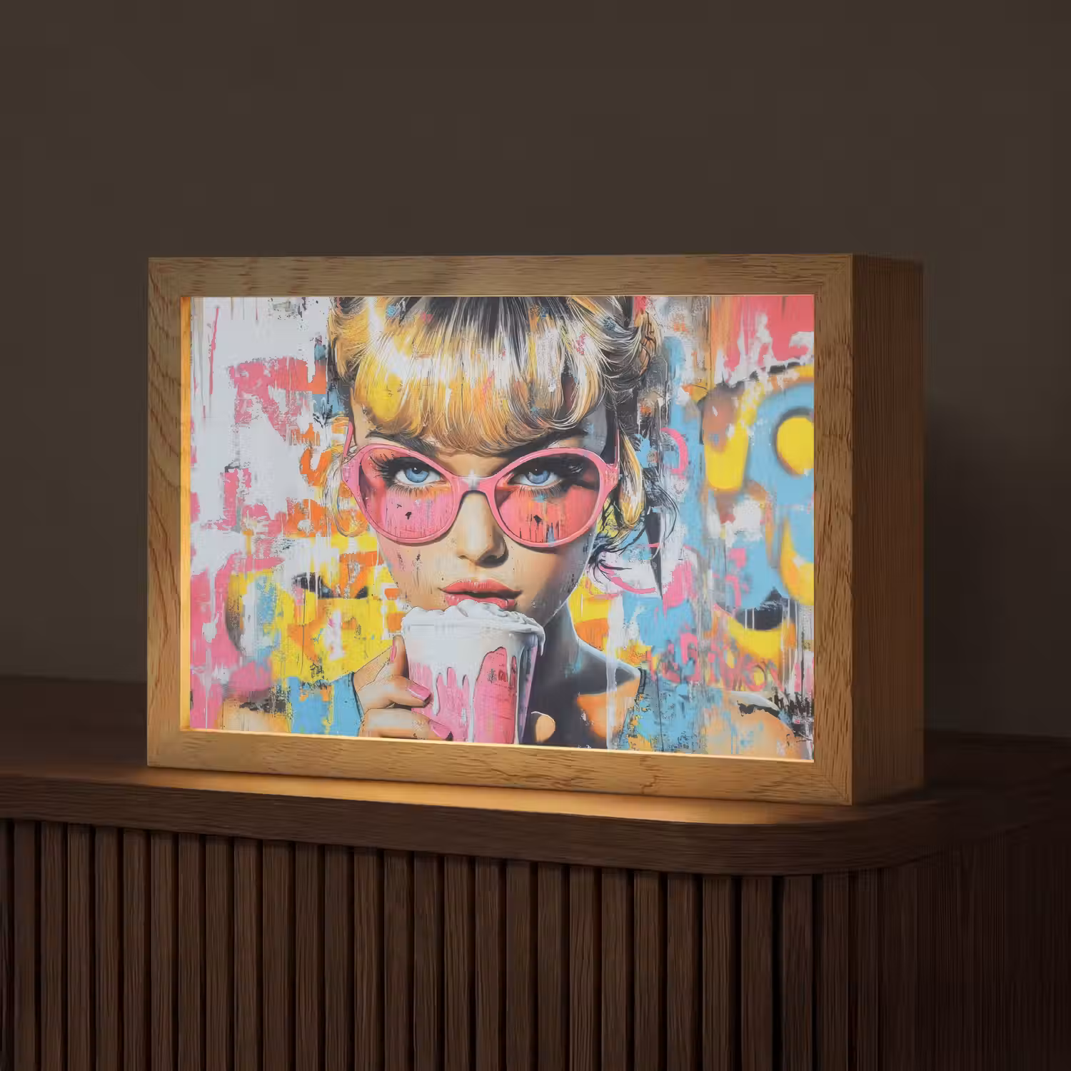 Expressief - Milkshake - Vrouw - Felle kleuren Light Box met kabel (Tafellamp) klein -z3d_website