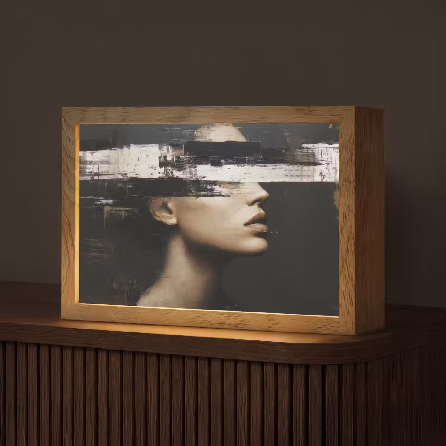 Gezicht - Vrouw - Zwart - Abstract Light Box met kabel (Tafellamp) klein -z3d_website
