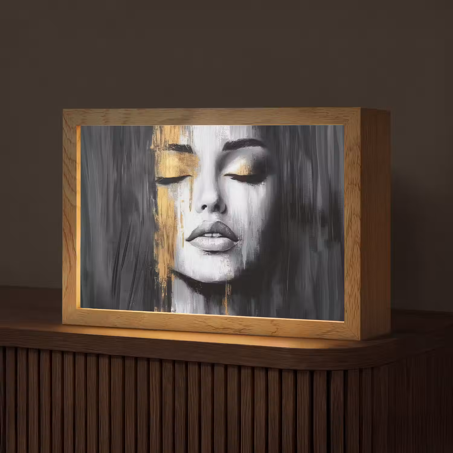 Gezicht - Vrouw - Penseelstreken - Abstract Light Box met kabel (Tafellamp) klein -z3d_website