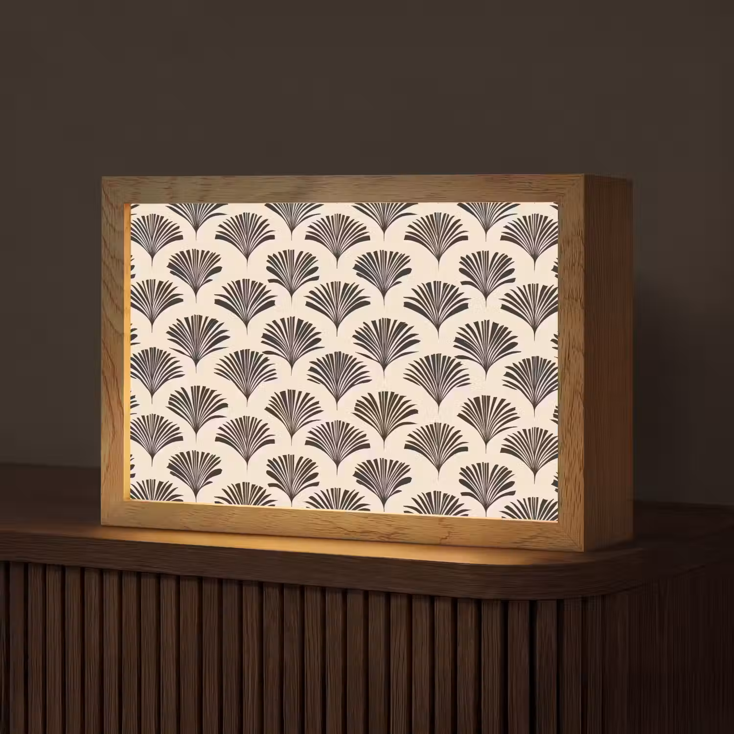 Waaiers - Botanisch - Zwart - Beige Light Box met kabel (Tafellamp) klein 924 -z3d_website