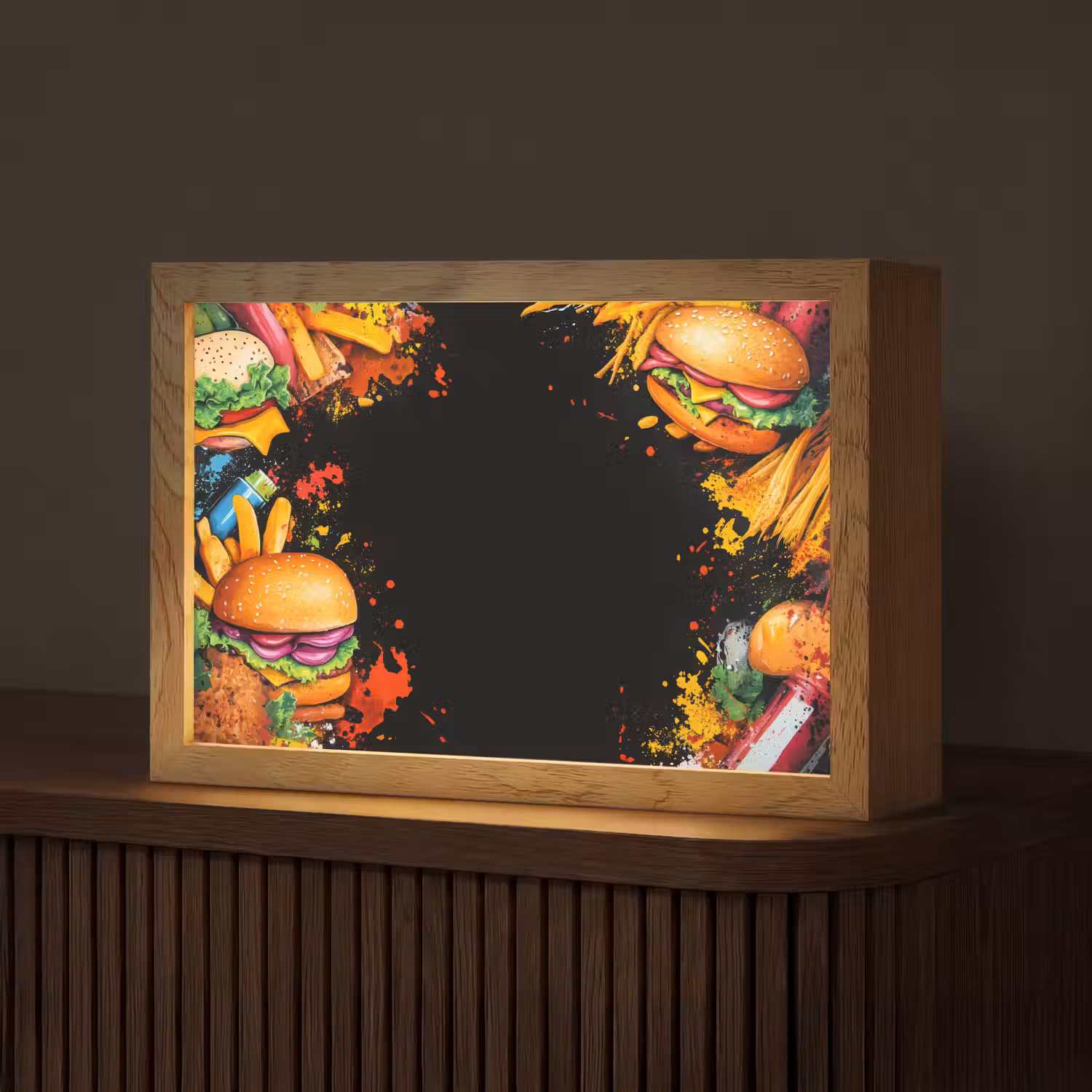 Fastfood - Graffiti - Hamburger - Eten - Modern Light Box met kabel (Tafellamp) klein -z3d_website