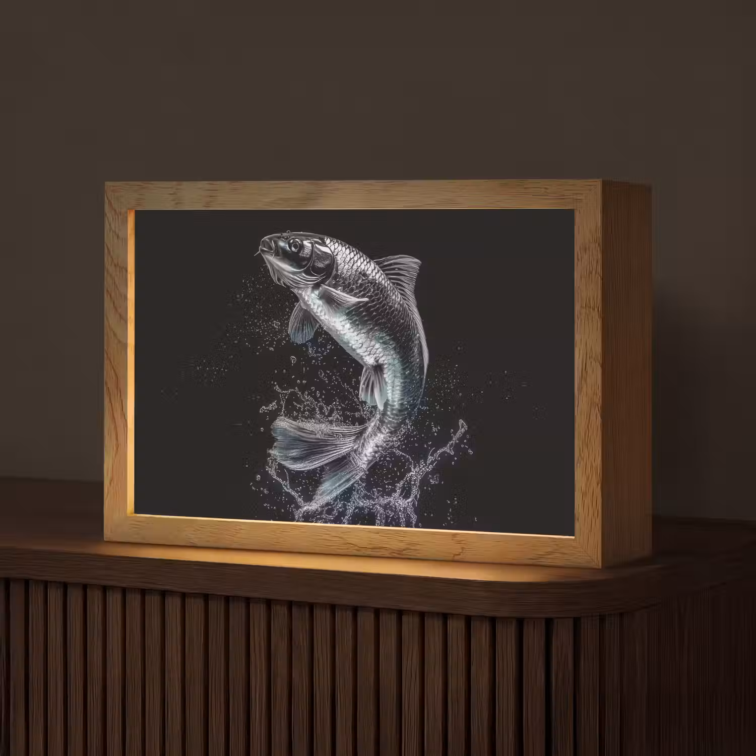 Vis - Koi - Zwart - Water Light Box met kabel (Tafellamp) klein -z3d_website