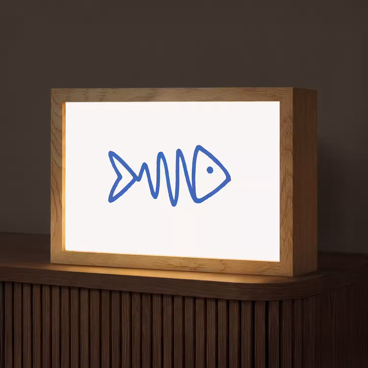 Vis - Minimalistisch - Blauw - Lijn Light Box met kabel (Tafellamp) klein -z3d_website