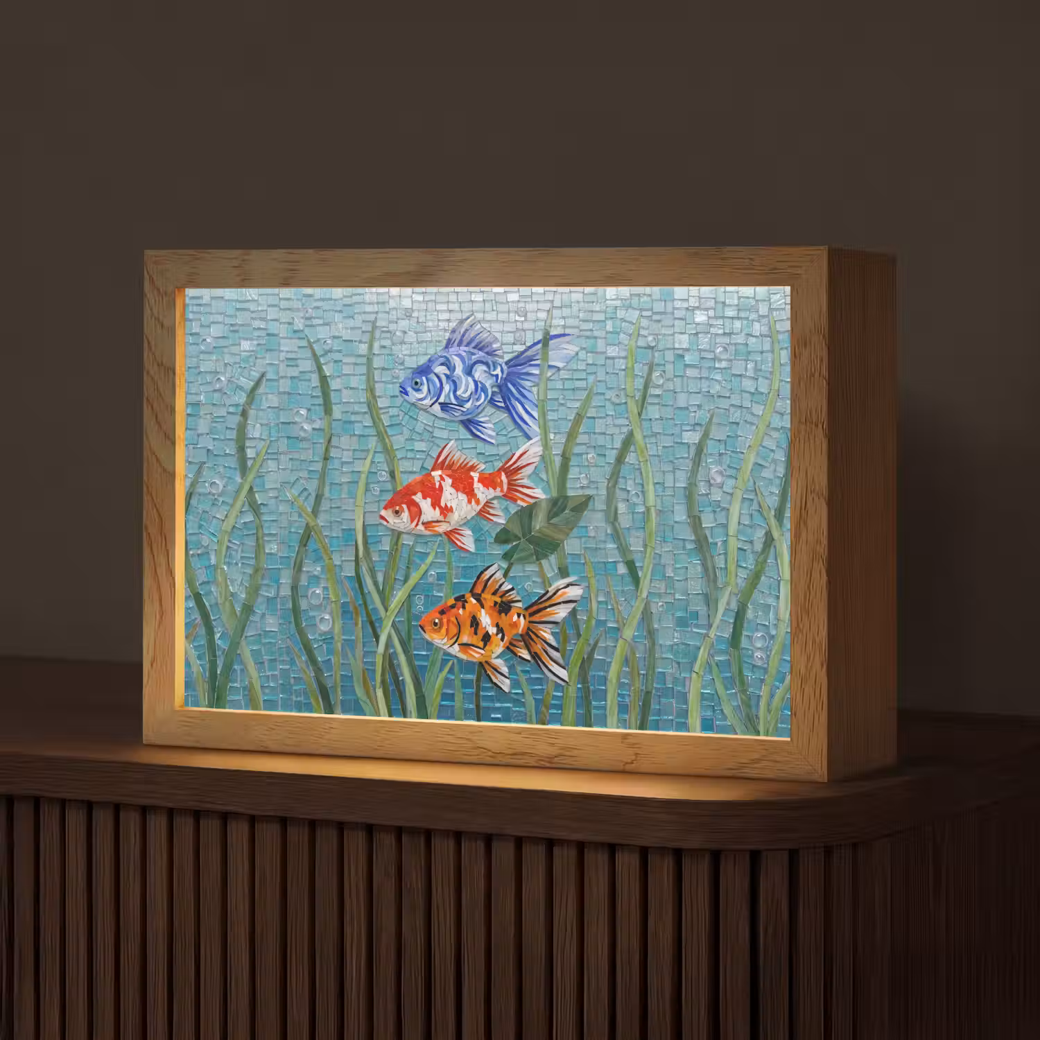 Vis - Mozaïek - Onderwater - Kleurrijk - Dieren Light Box met kabel (Tafellamp) klein -z3d_website