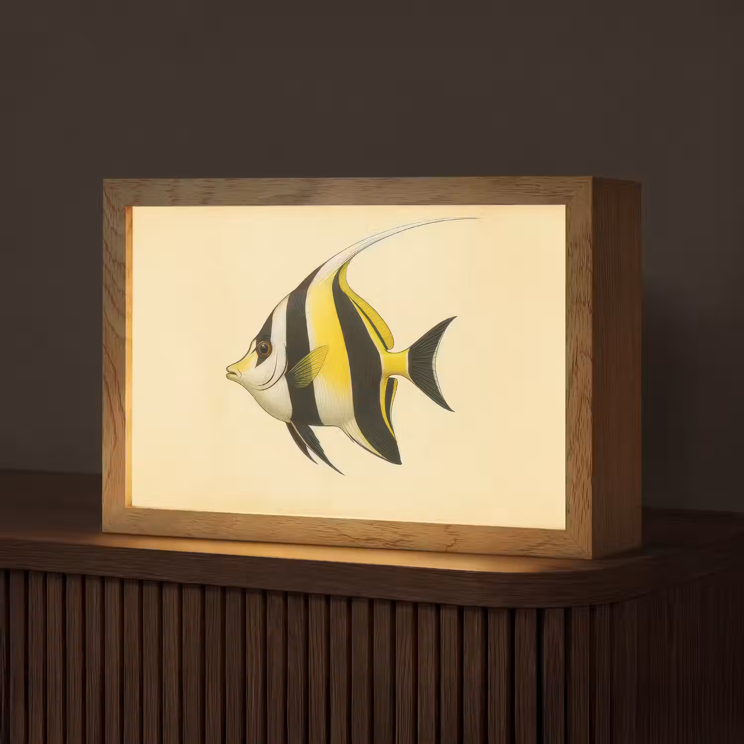 Vis - Sierlijk - Rugvin - Geel Light Box met kabel (Tafellamp) klein -z3d_website