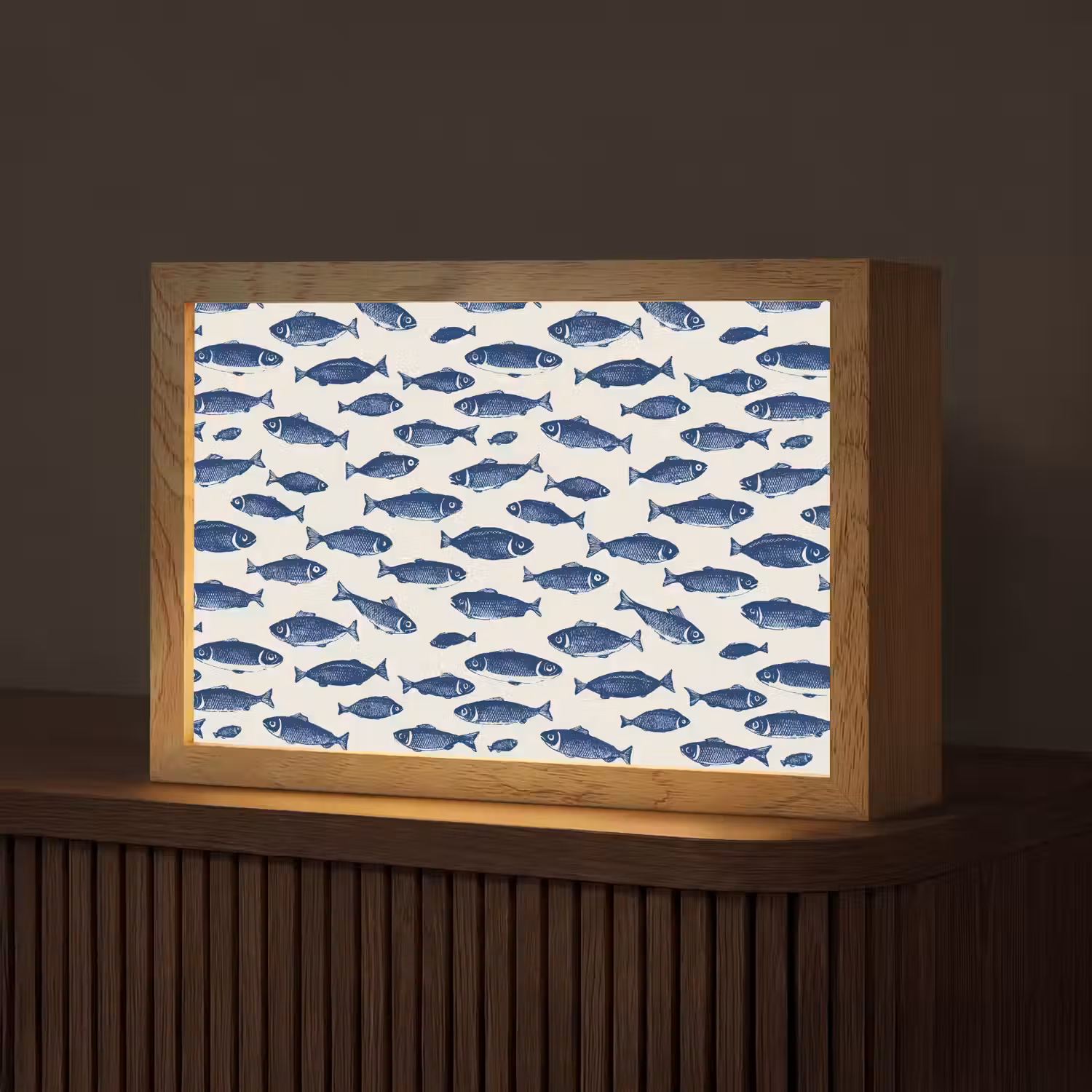 Vissen - Patroon - Blauw - Wit Light Box met kabel (Tafellamp) klein 924 -z3d_website