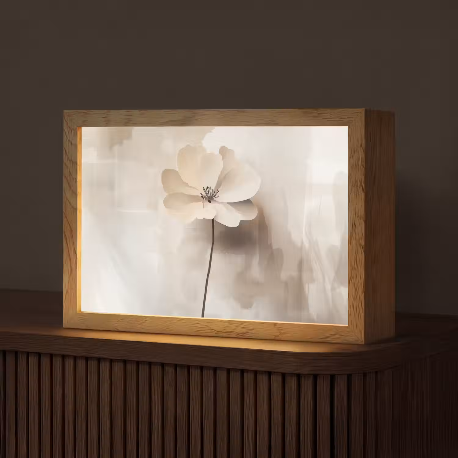 Bloem - Beige - Verf - Schaduw Light Box met kabel (Tafellamp) klein -z3d_website