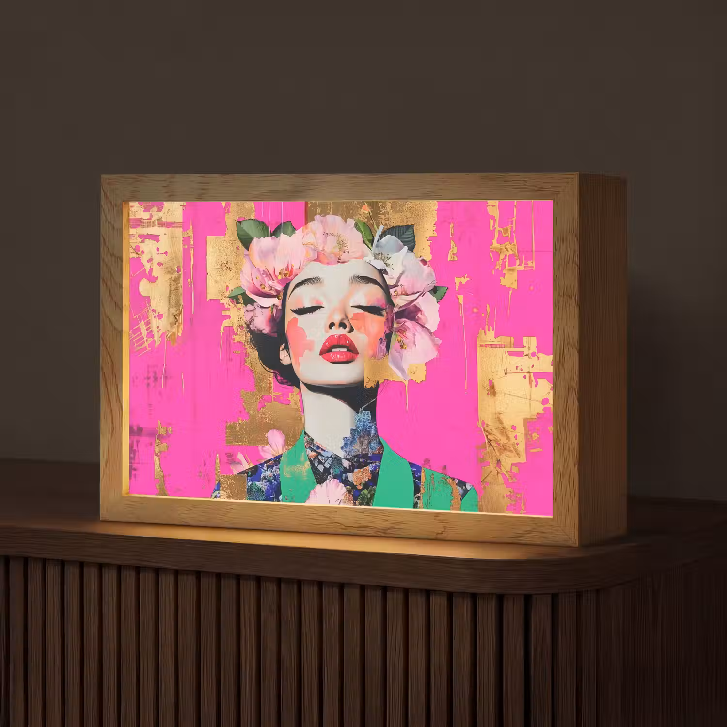 Bloemenkroon - Goud - Vrouw - Portret Light Box met kabel (Tafellamp) klein -z3d_website