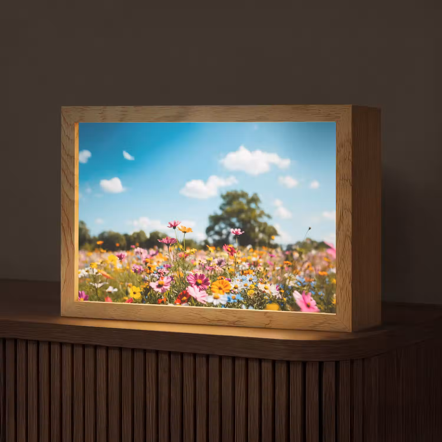 Bloemenweide - Blauw - Lucht - Kleuren Light Box met kabel (Tafellamp) klein -z3d_website