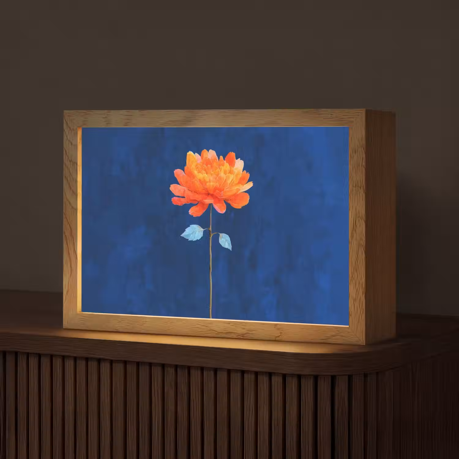 Bloem - Oranje - Bladeren Light Box met kabel (Tafellamp) klein -z3d_website