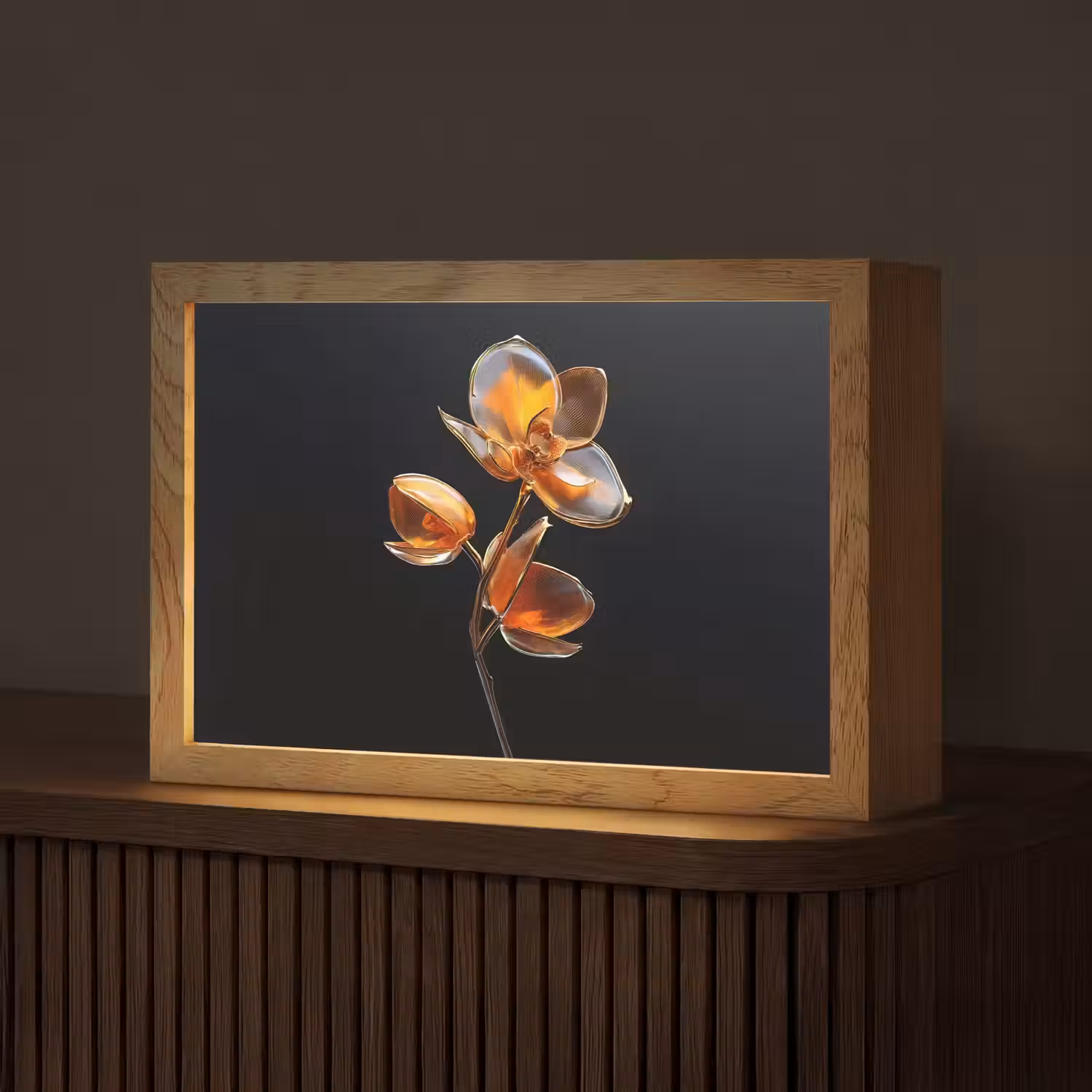 Bloem - Orchidee - Oranje Light Box met kabel (Tafellamp) klein -z3d_website