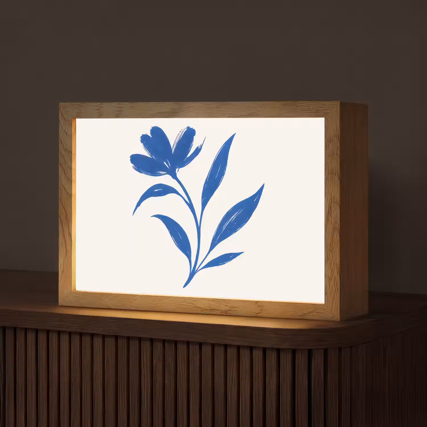 Bloem - Blaadjes - Minimalistisch - Blauw Light Box met kabel (Tafellamp) klein -z3d_website