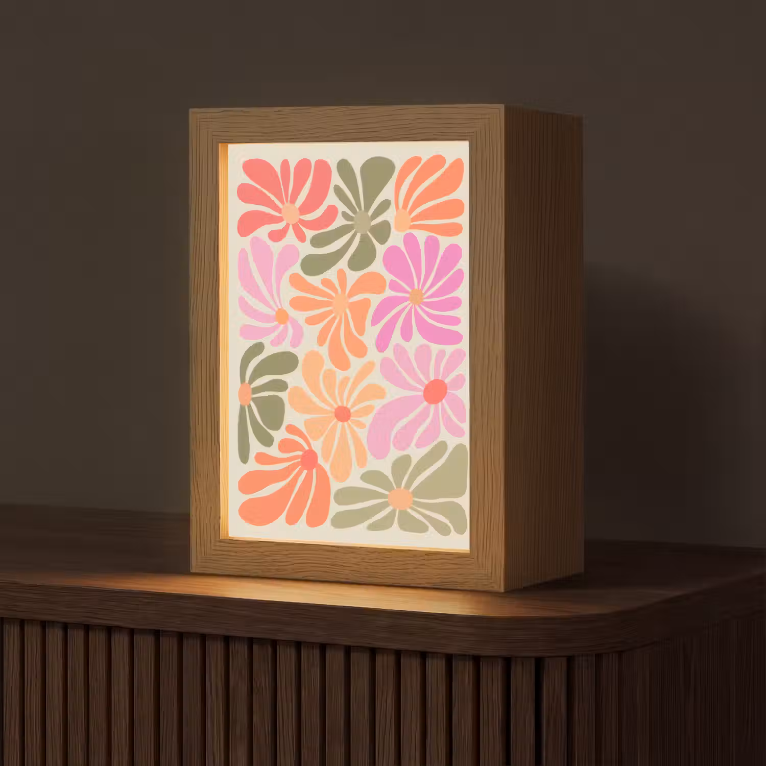 Bloemvormen - Retro - Kleurrijk Light Box met kabel (Tafellamp) klein -z3d_website