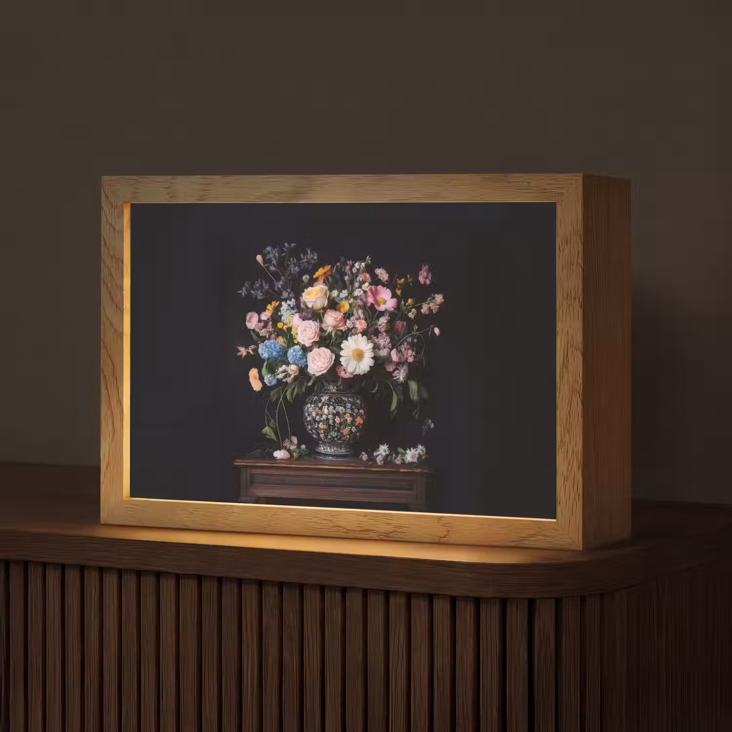 Bloemenvaas - Hout - Bloemen - Boeket Light Box met kabel (Tafellamp) klein -z3d_website