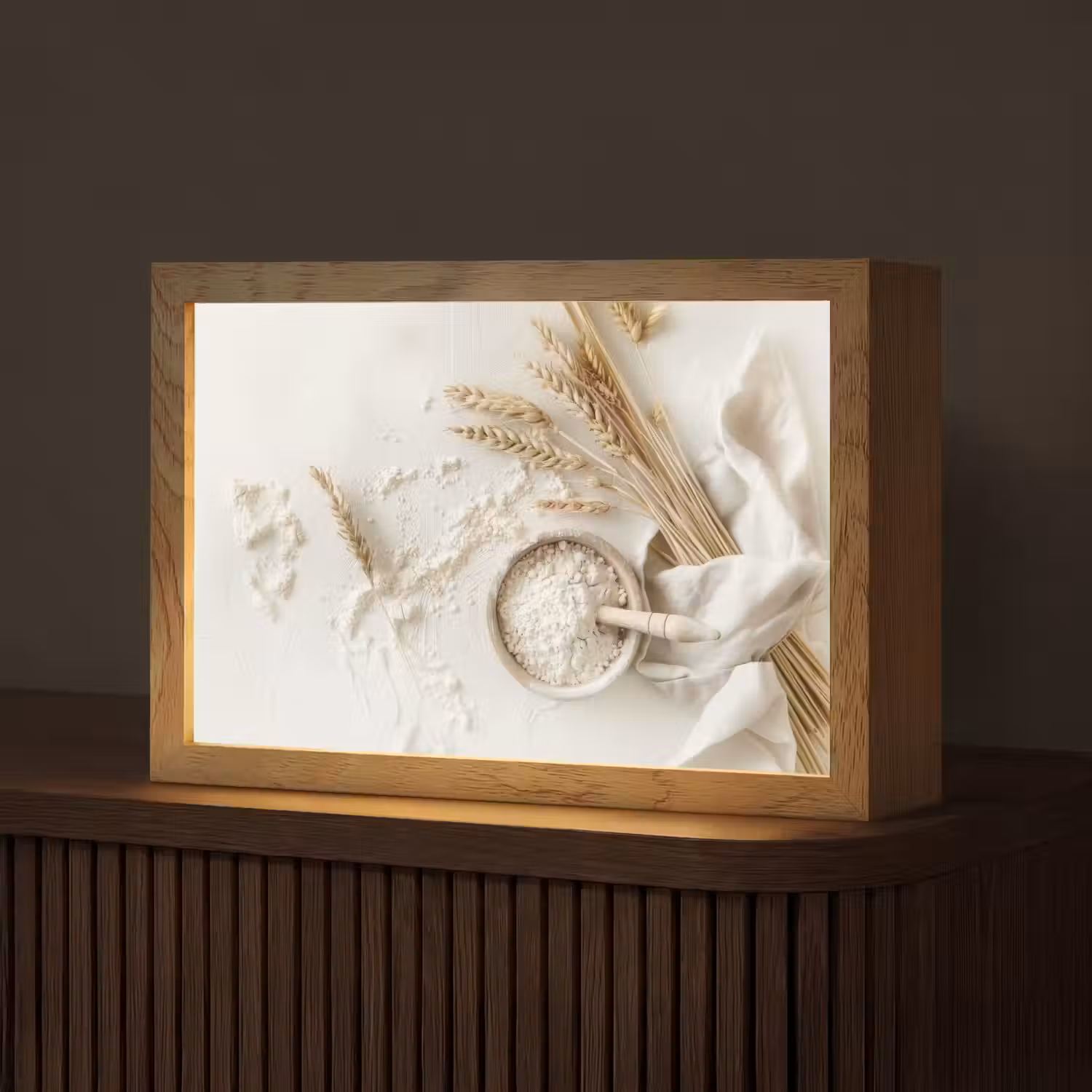 Bloem - Hout - Tarwe Light Box met kabel (Tafellamp) klein -z3d_website