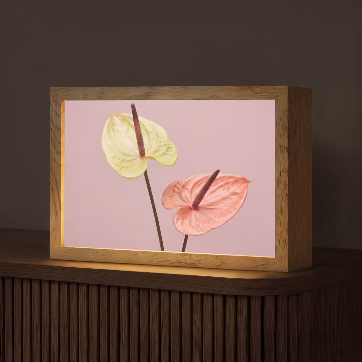 Bloemen - Anthuriums - Geel - Roze Light Box met kabel (Tafellamp) klein -z3d_website