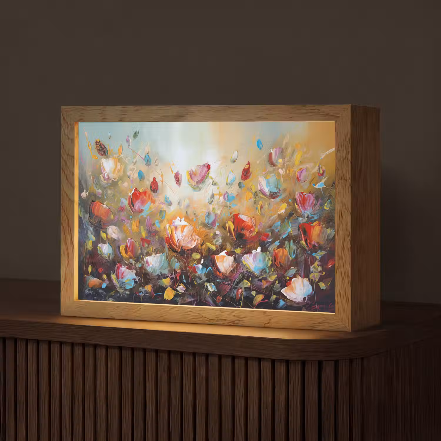 Bloemen - Kunst - Natuur - Olieverf Light Box met kabel (Tafellamp) klein -z3d_website