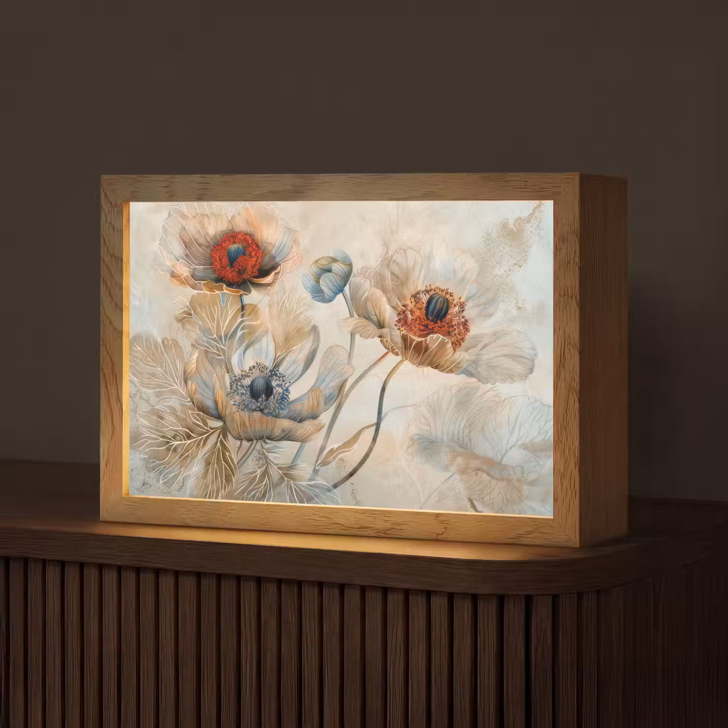 Bloemen - Beige - Modern - Illustratie Light Box met kabel (Tafellamp) klein -z3d_website