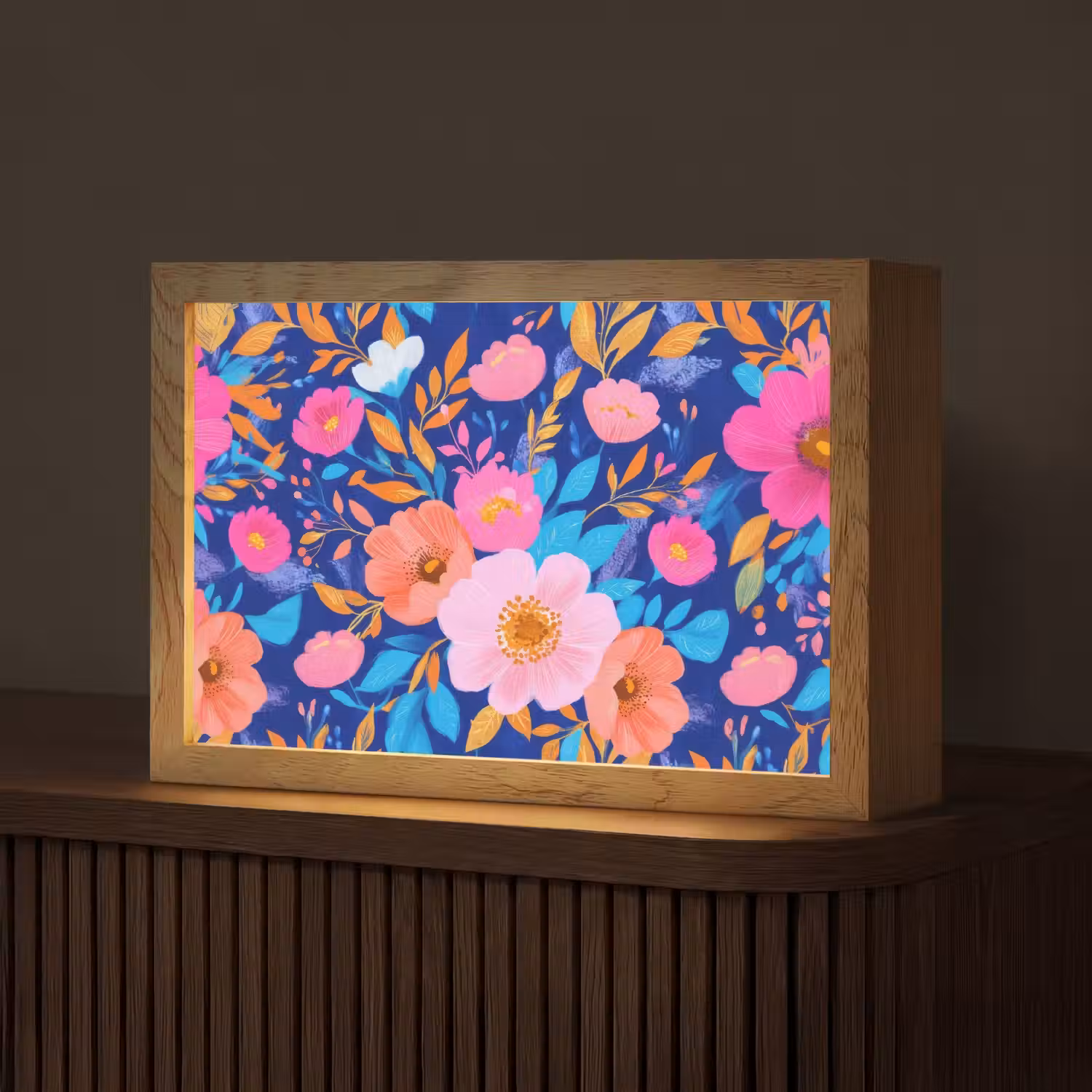 Bloemen - Blauw - Roze Light Box met kabel (Tafellamp) klein -z3d_website