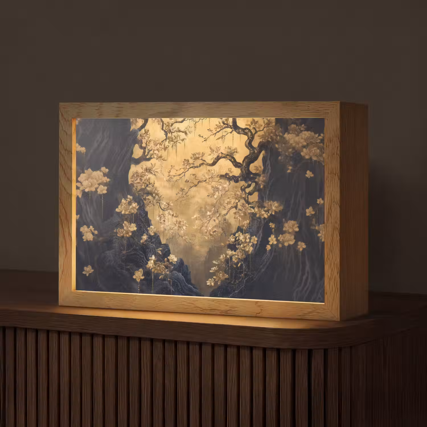 Bloemen - Takken - Goud - Sierlijk Light Box met kabel (Tafellamp) klein -z3d_website