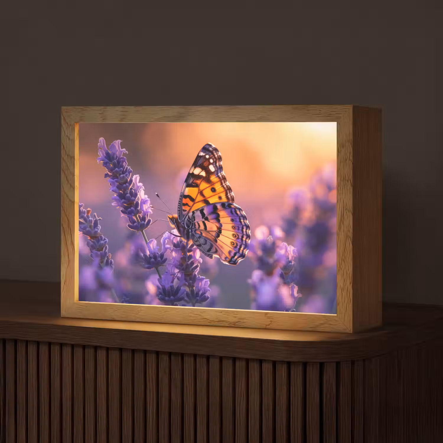 Bloemen - Vlinder - Lavendel - Bloem - Natuur Light Box met kabel (Tafellamp) klein -z3d_website