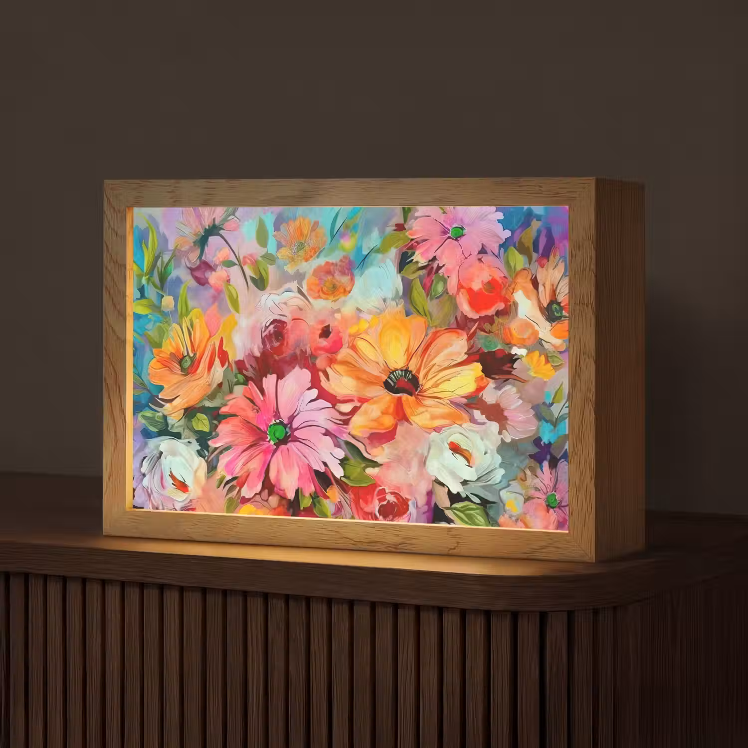 Bloemen - Kleurrijk - Kunst - Olieverf Light Box met kabel (Tafellamp) klein -z3d_website