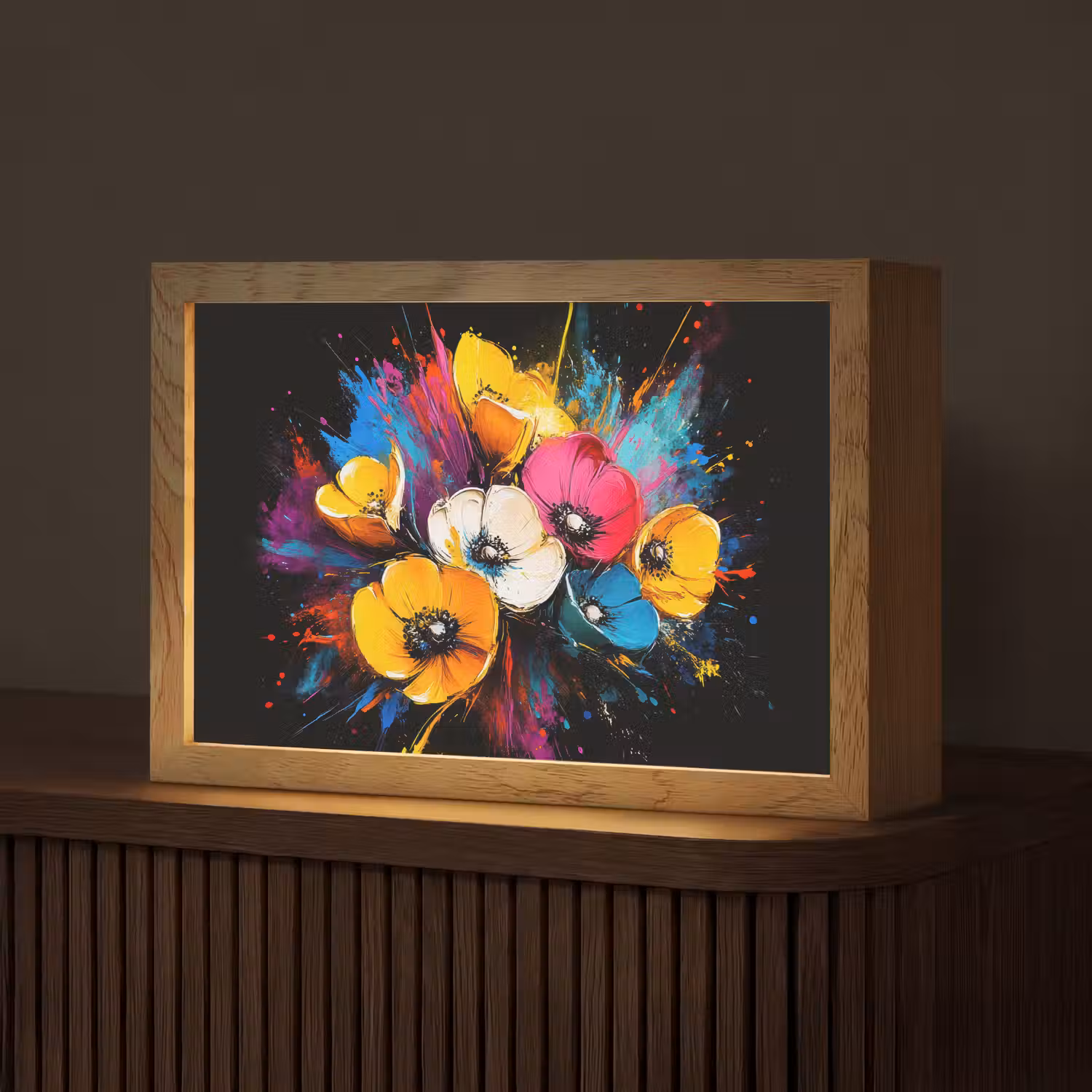 Bloemen - Kleurrijk - Graffiti - Modern - Boeket Light Box met kabel (Tafellamp) klein -z3d_website