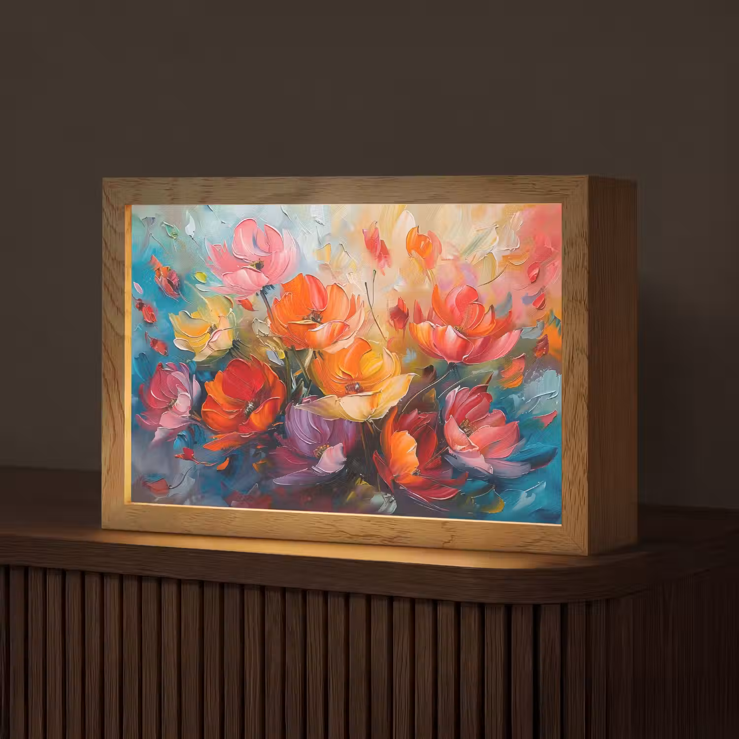 Bloemen - Kleurrijk - Verf - Abstract - Kunst Light Box met kabel (Tafellamp) klein -z3d_website
