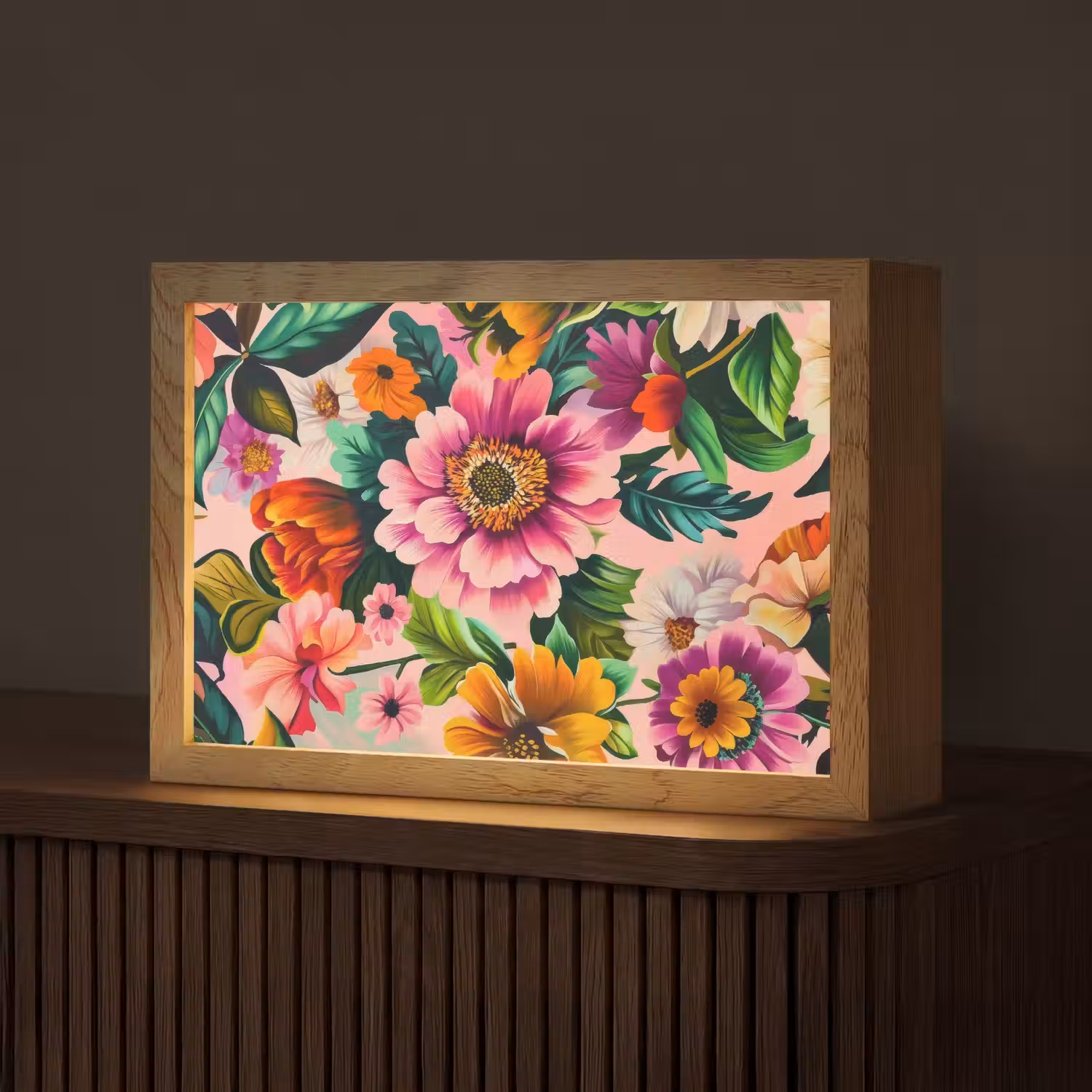 Bloemen - Kleurrijk - Roze Light Box met kabel (Tafellamp) klein -z3d_website