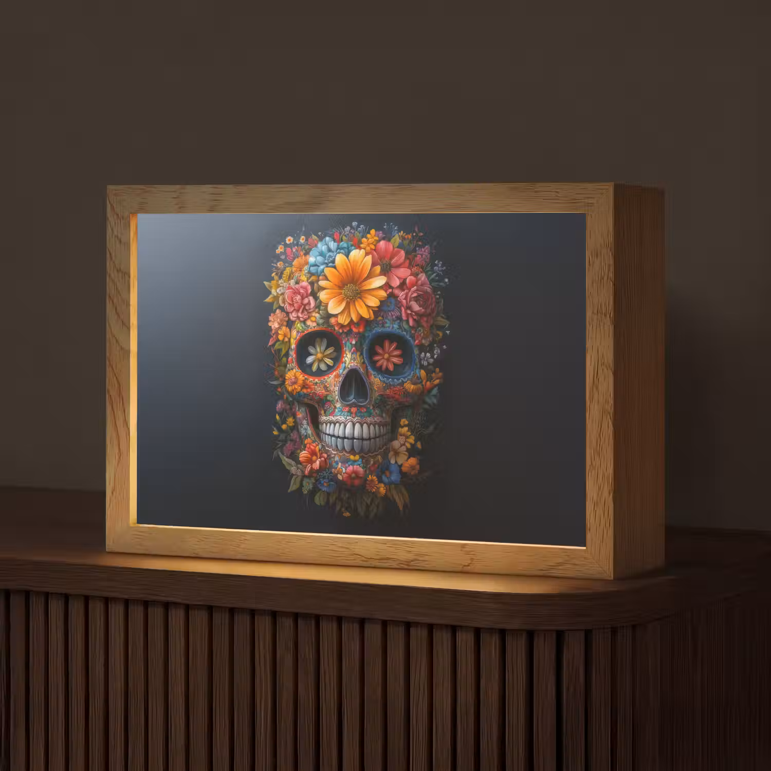 Bloemen - Kleurrijk - Schedel Light Box met kabel (Tafellamp) klein -z3d_website