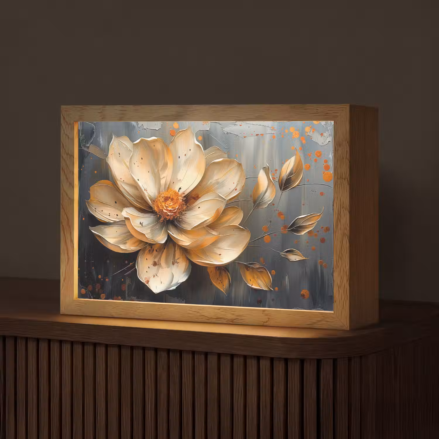 Bloemen - Goud - Kunst - Zwart - Modern Light Box met kabel (Tafellamp) klein -z3d_website