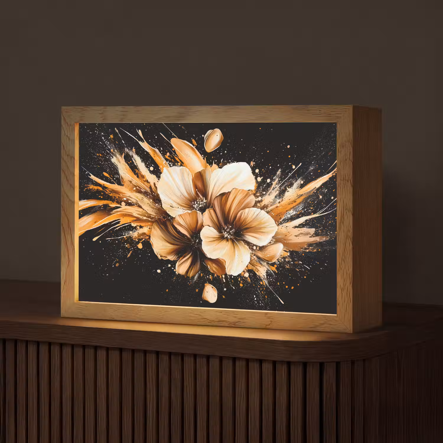 Bloemen - Goud - Graffiti - Zwart - Abstract Light Box met kabel (Tafellamp) klein -z3d_website
