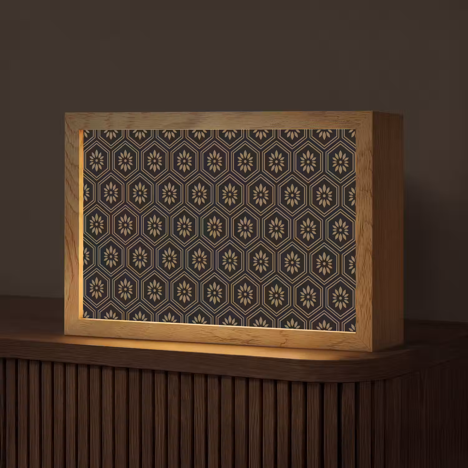 Bloemen - Goud - Hexagon Light Box met kabel (Tafellamp) klein 924 -z3d_website