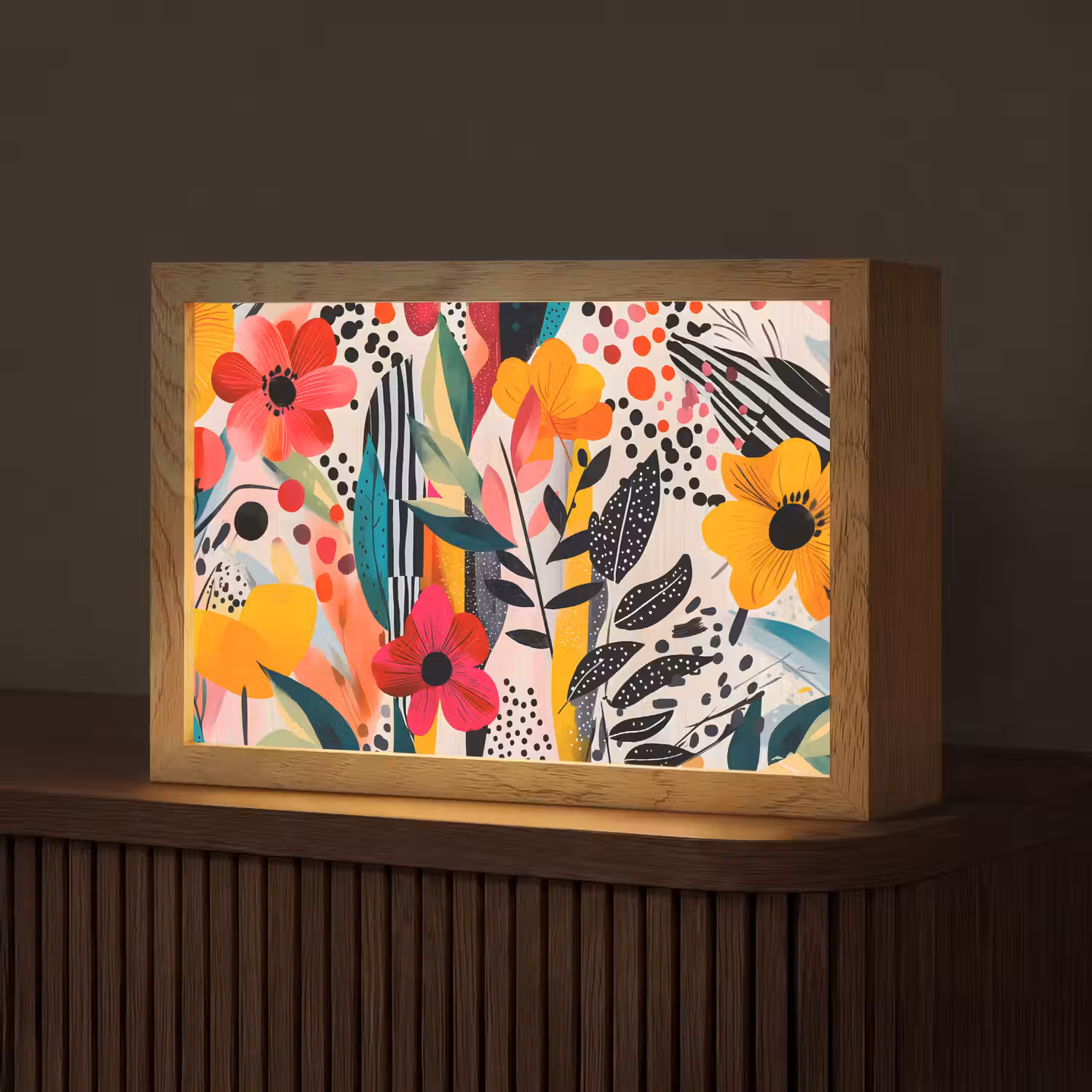 Bloemen - Bladeren - Abstract - Kleurrijk Light Box met kabel (Tafellamp) klein -z3d_website