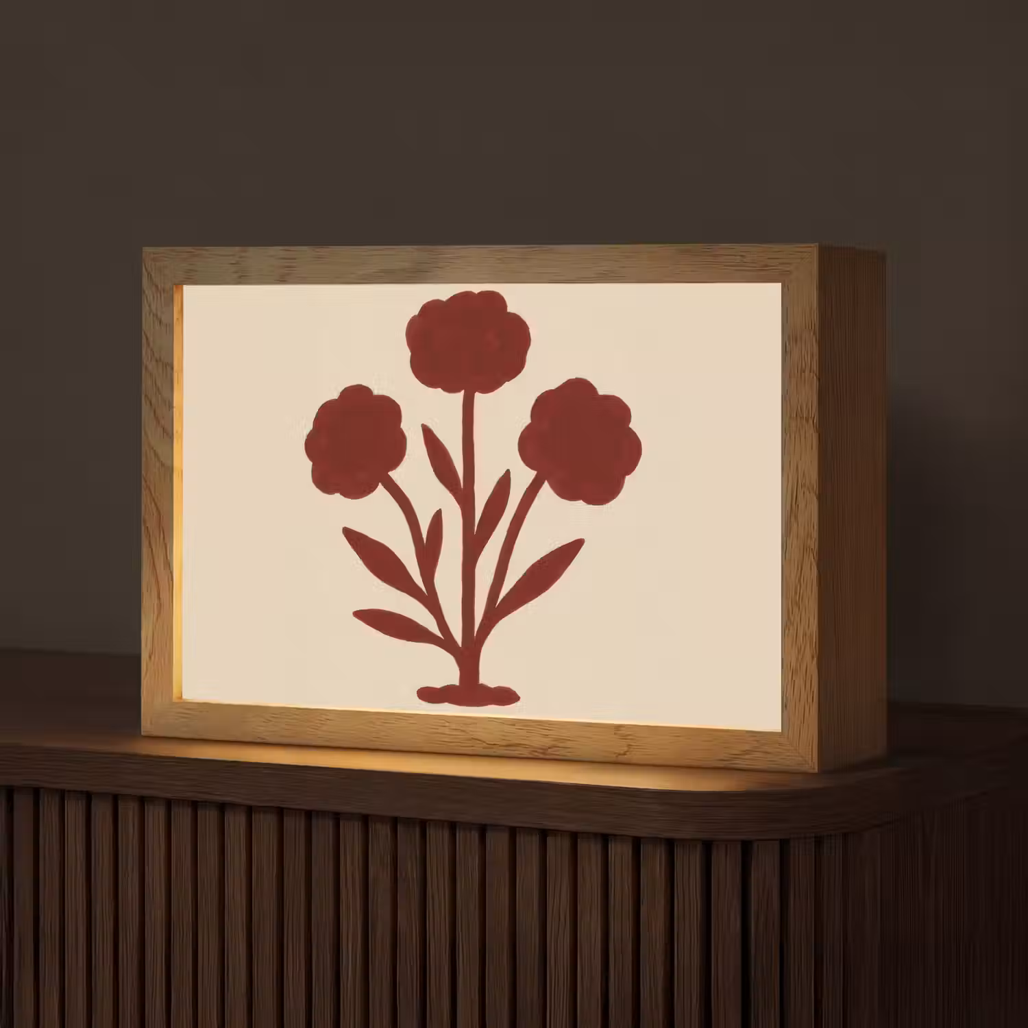 Bloemen - Bladeren - Rood - Minimalistisch Light Box met kabel (Tafellamp) klein -z3d_website